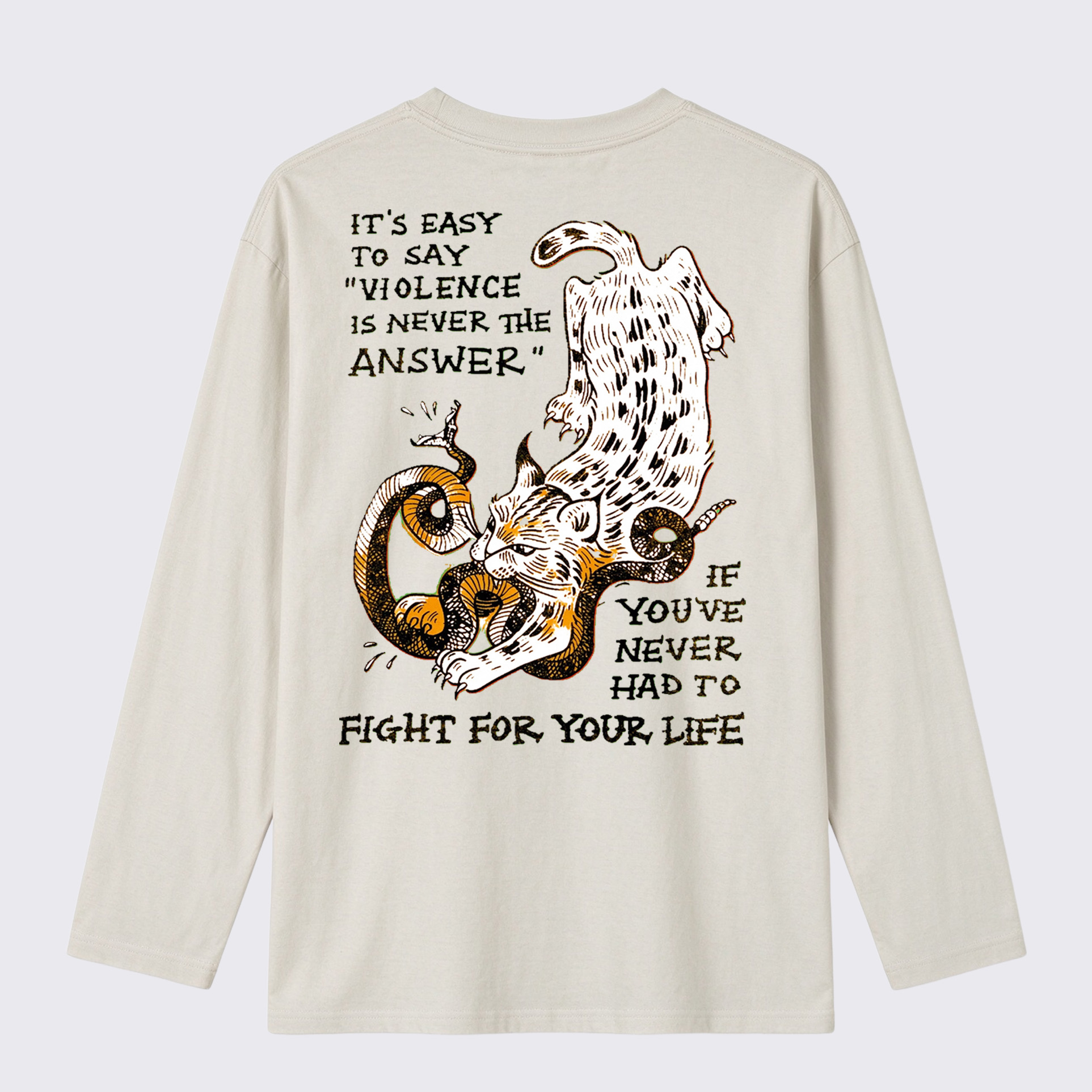 Fight For Your Life Wildcat Rattlesnake Back Print Cotton Long Sleeve T-Shirt