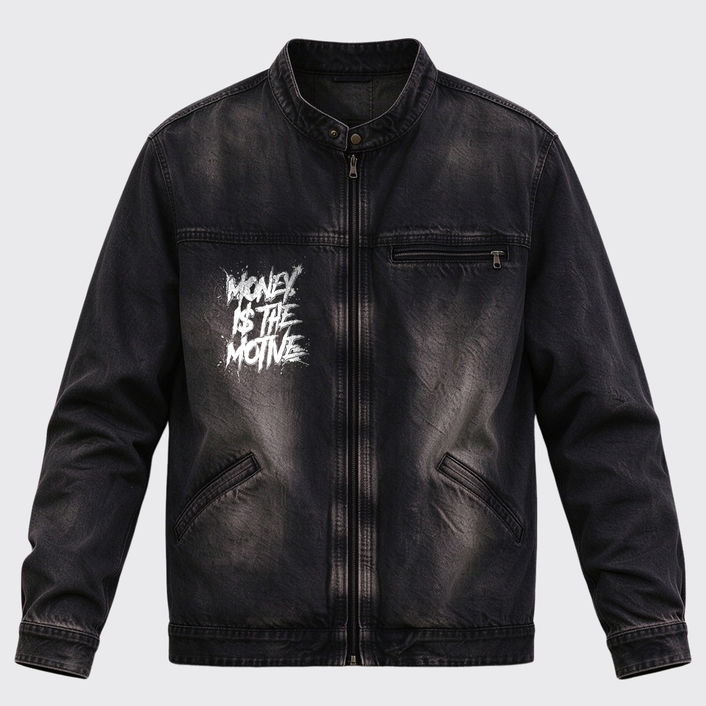 Vintage Western Money Is The Motive Back Print Graphic Denim Jacket