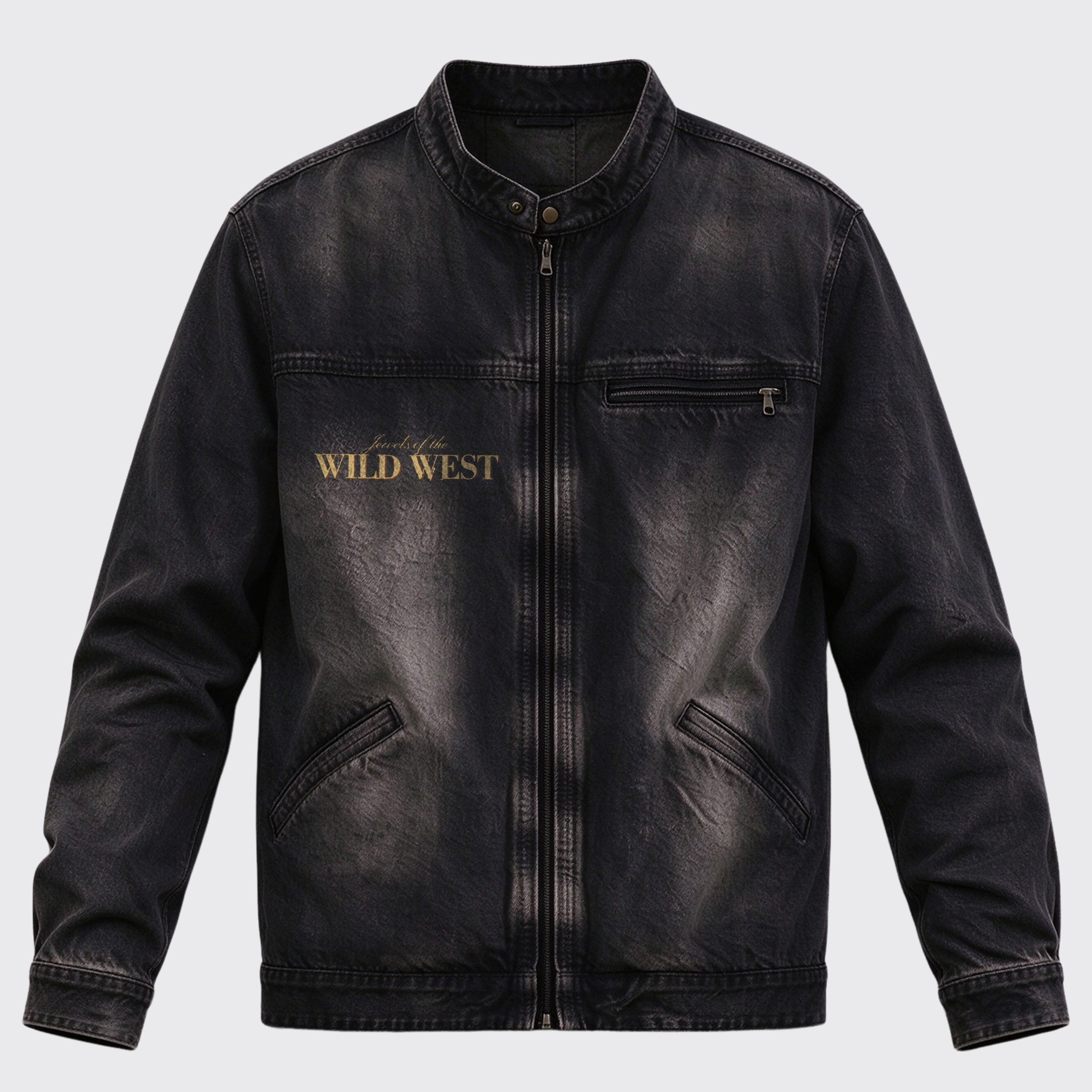 Vintage Wild West Cowboy Silhouette Back Print Graphic Denim Jacket