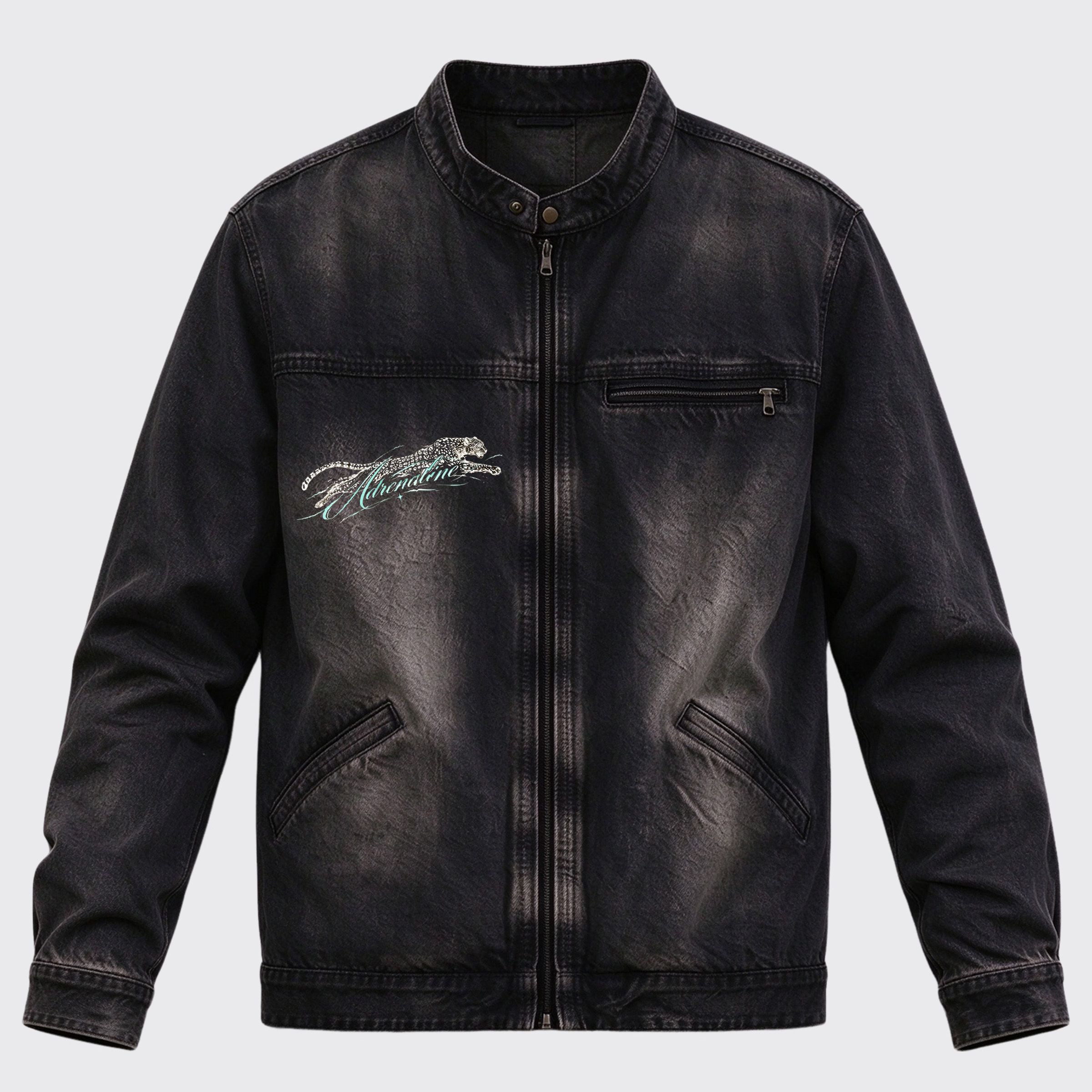 Retro Western Adrenaline Sprint Leopard Graphic Zip Jacket