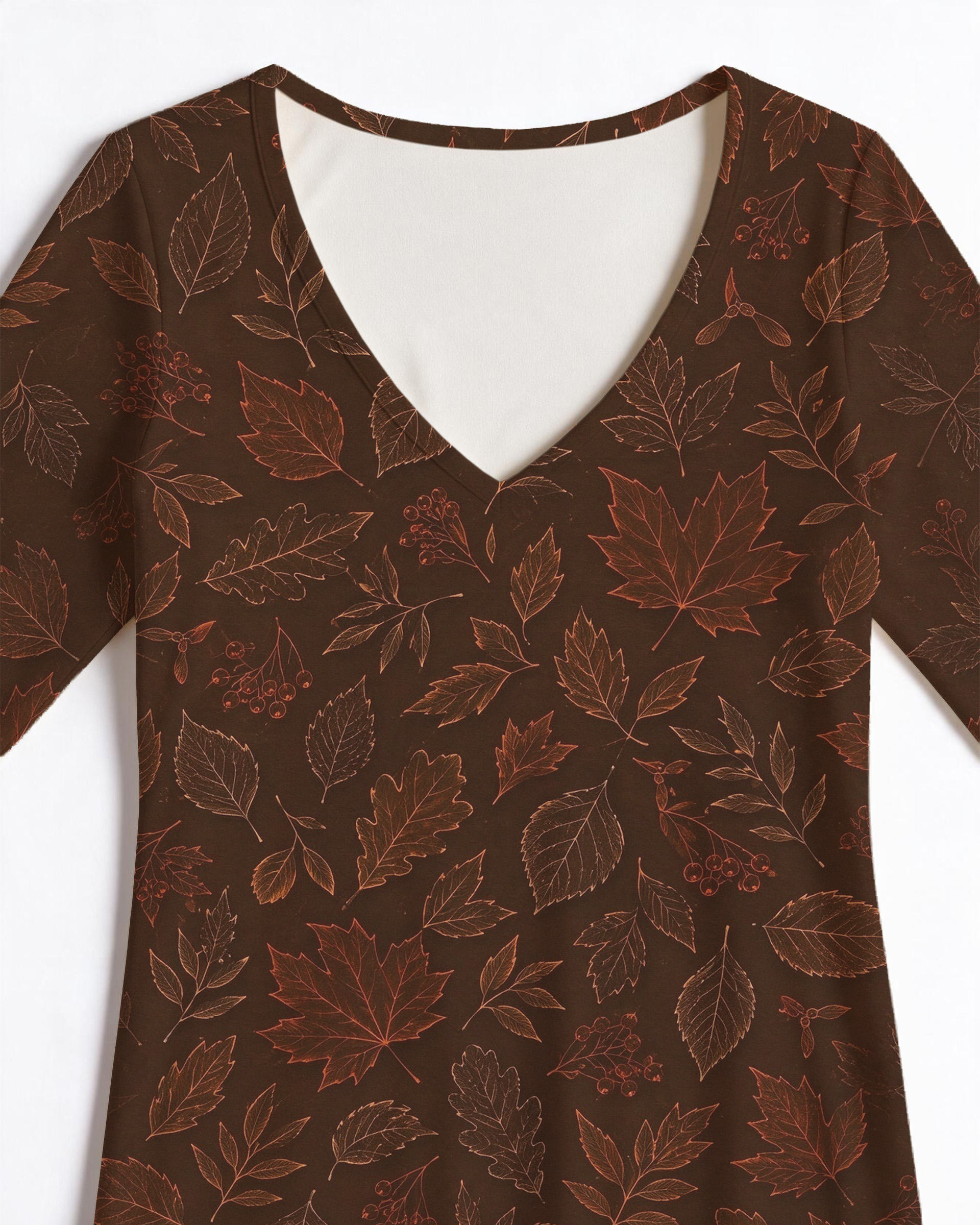 Maple leaves Western V-Neck Printed Dress | Allover Print