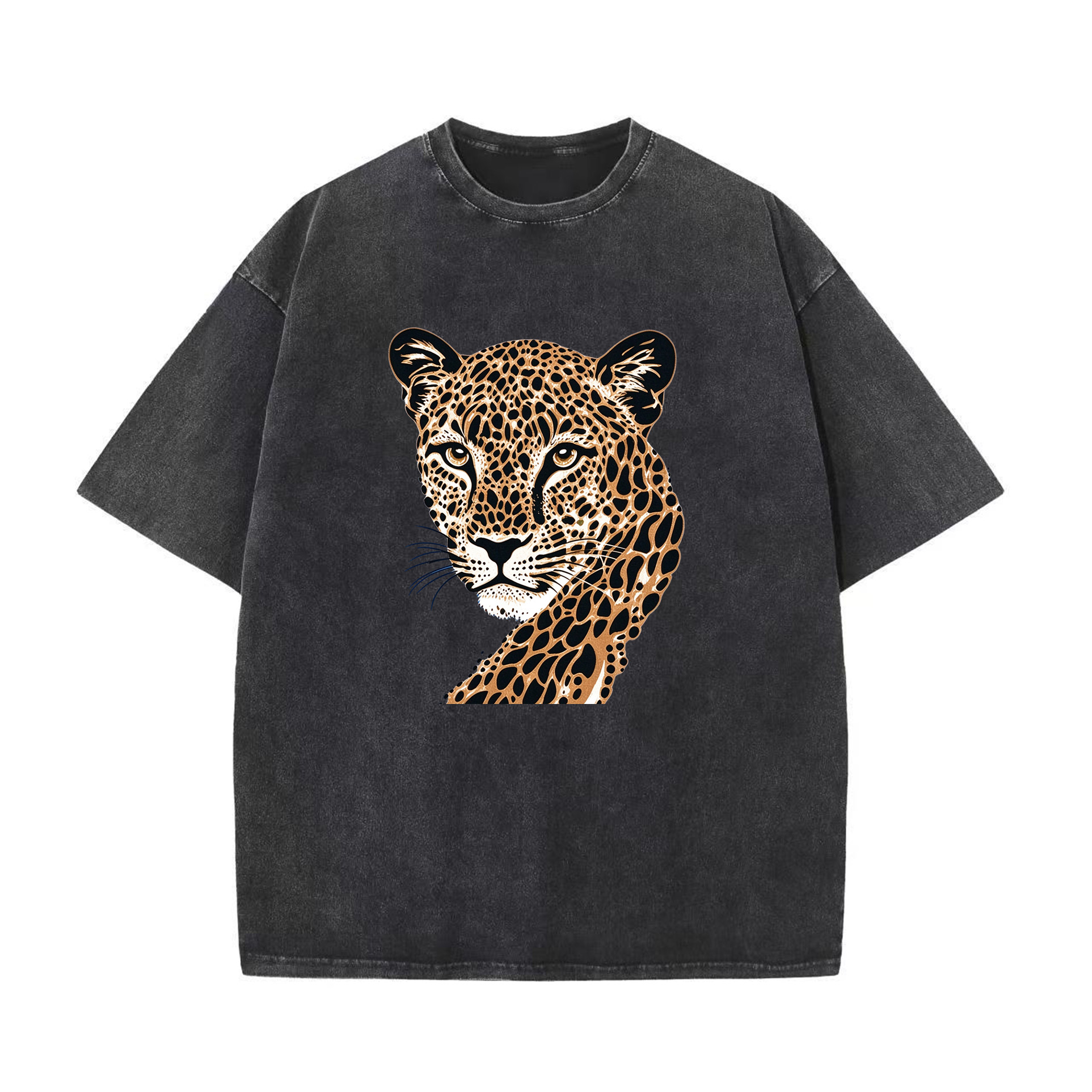 Vintage Leopard Portrait Graphic Washed Crewneck Short Sleeve T-Shirt