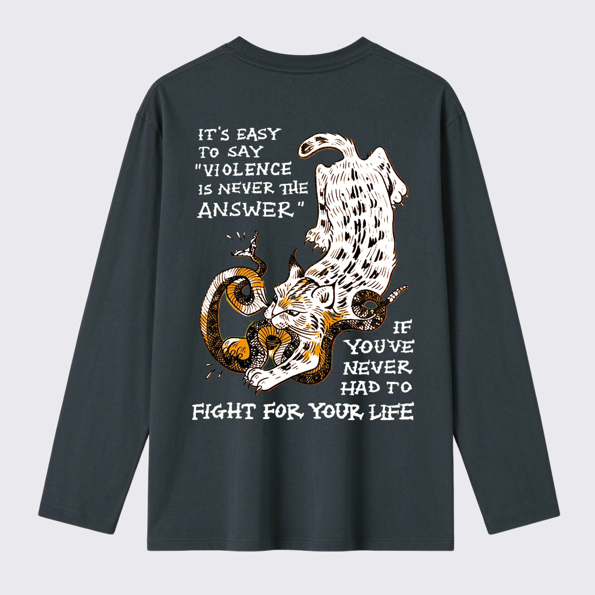 Fight For Your Life Wildcat Rattlesnake Back Print Cotton Long Sleeve T-Shirt