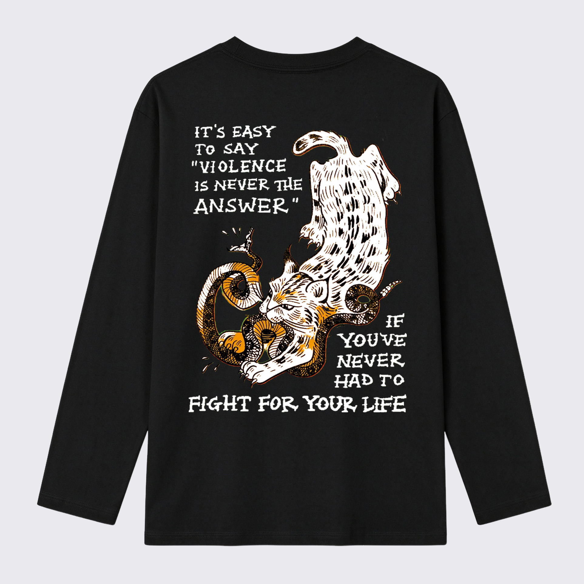 Fight For Your Life Wildcat Rattlesnake Back Print Cotton Long Sleeve T-Shirt