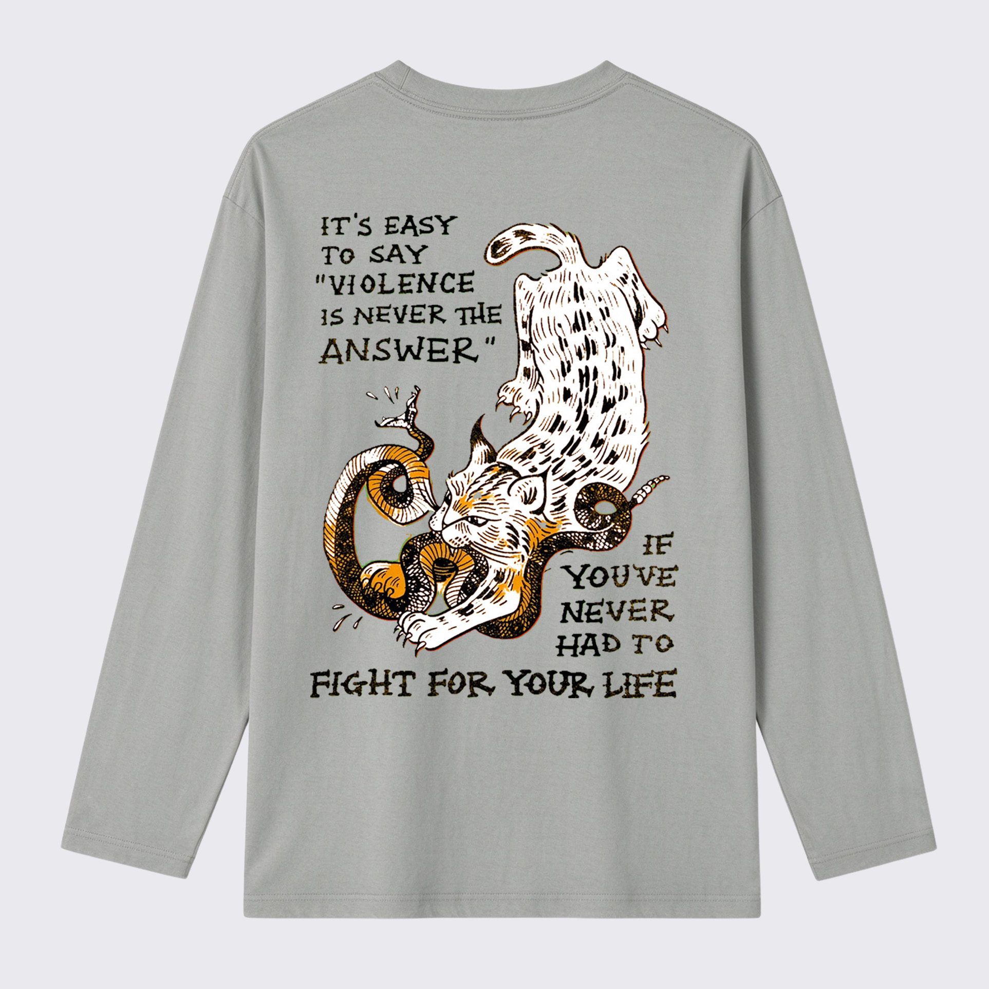 Fight For Your Life Wildcat Rattlesnake Back Print Cotton Long Sleeve T-Shirt
