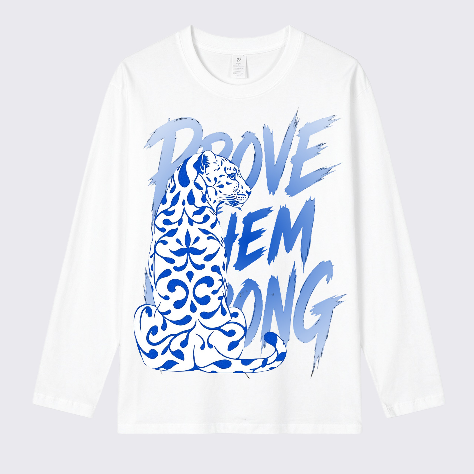 Prove Them Wrong Blue Leopard Back Print Long Sleeve Cotton T-Shirt