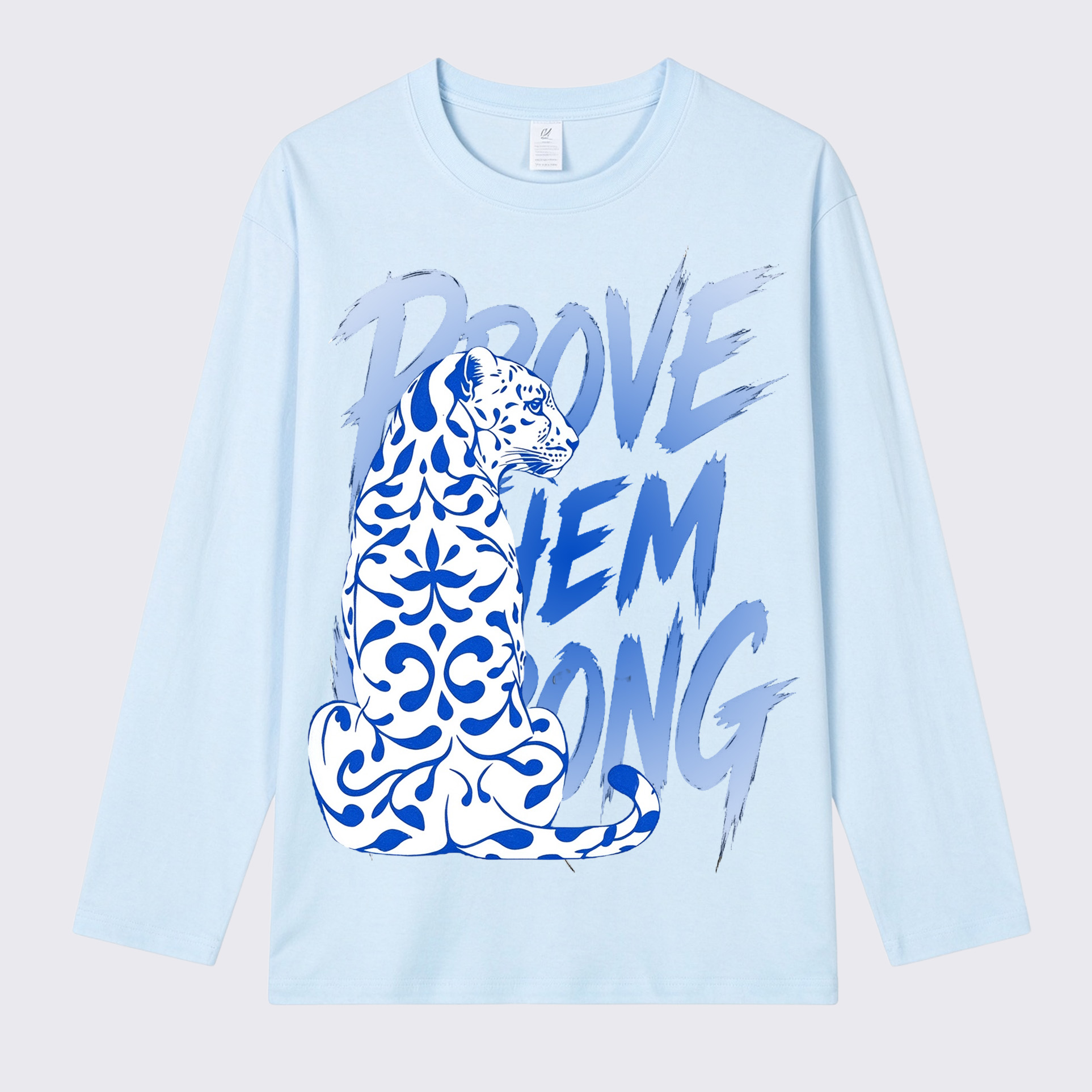 Prove Them Wrong Blue Leopard Back Print Long Sleeve Cotton T-Shirt