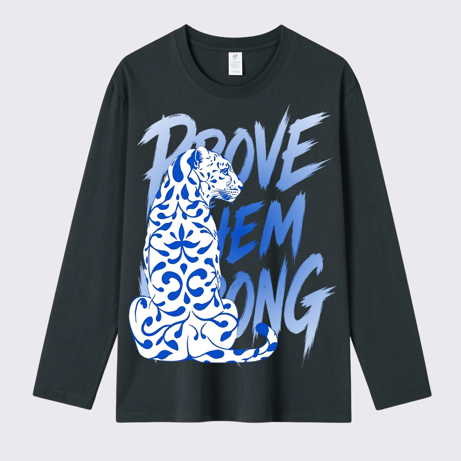 Prove Them Wrong Blue Leopard Back Print Long Sleeve Cotton T-Shirt