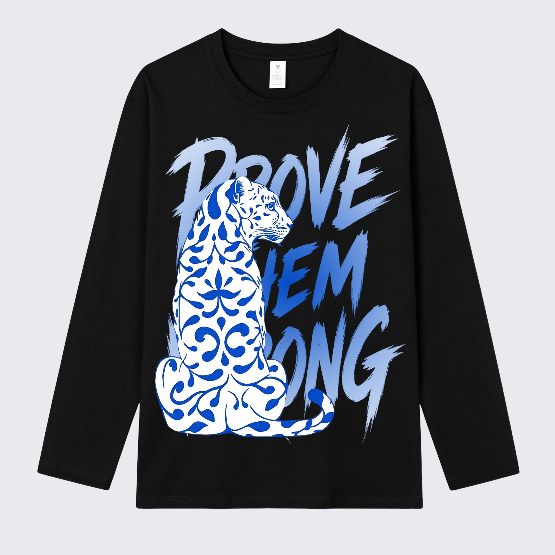 Prove Them Wrong Blue Leopard Back Print Long Sleeve Cotton T-Shirt