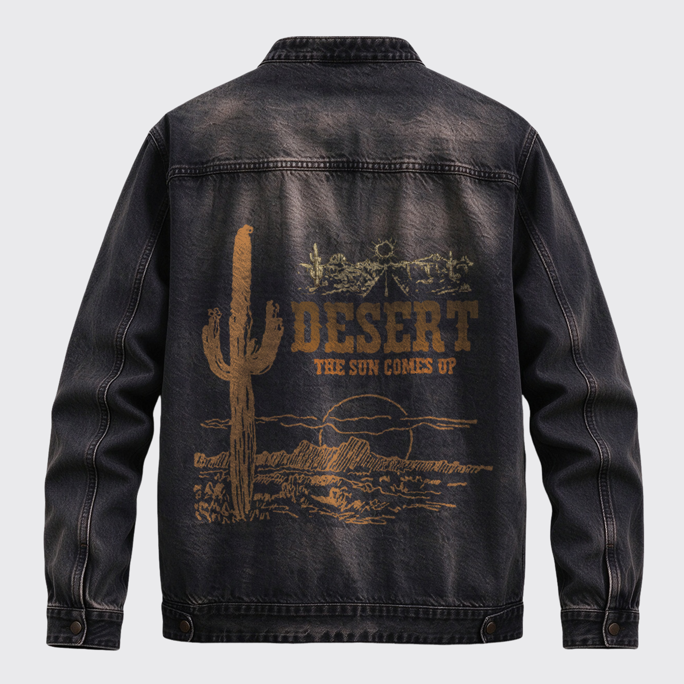 Vintage Western Desert Sun Back Print Graphic Denim Jacket