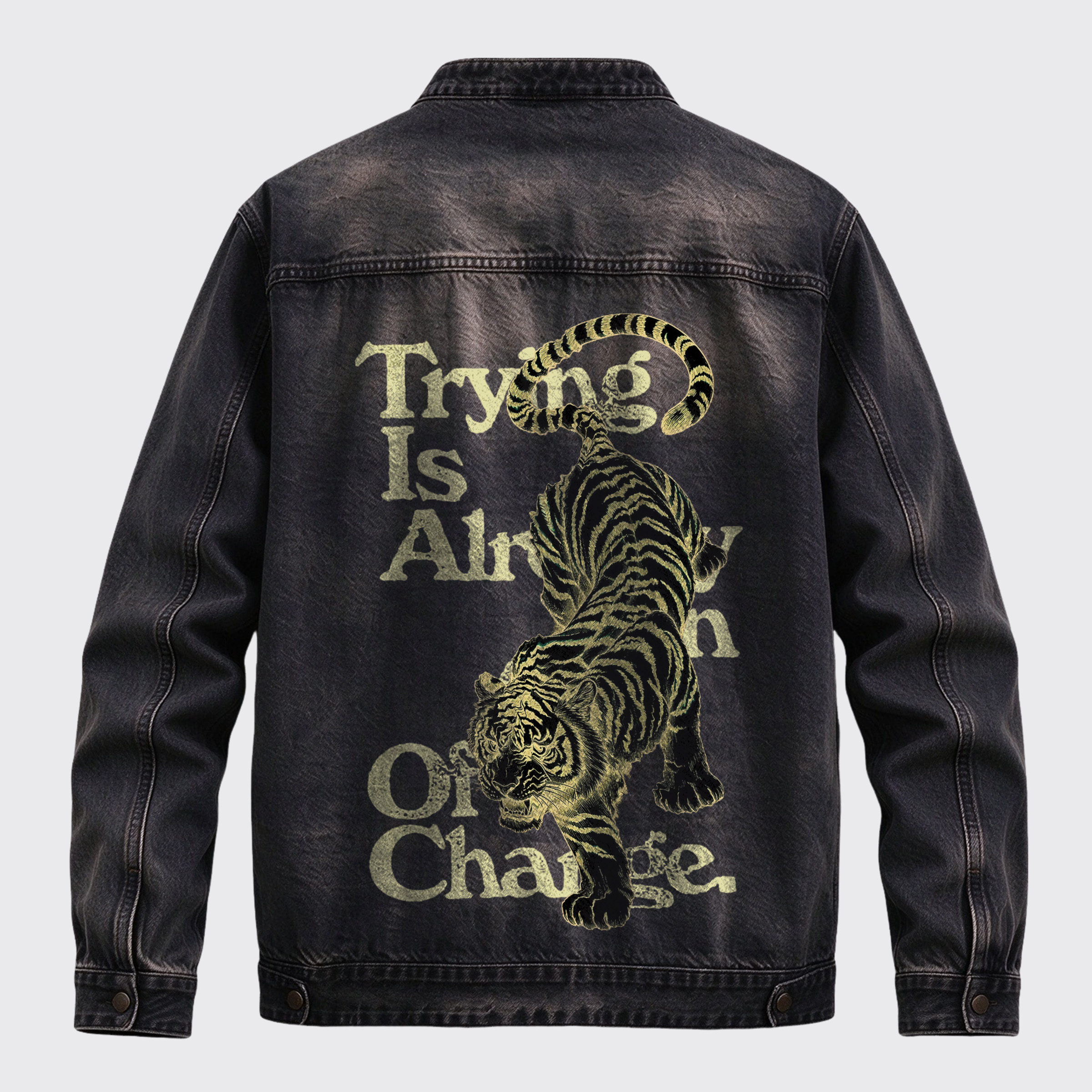 Retro Western Tiger Inspirational Slogan Graphic Zip Jacket