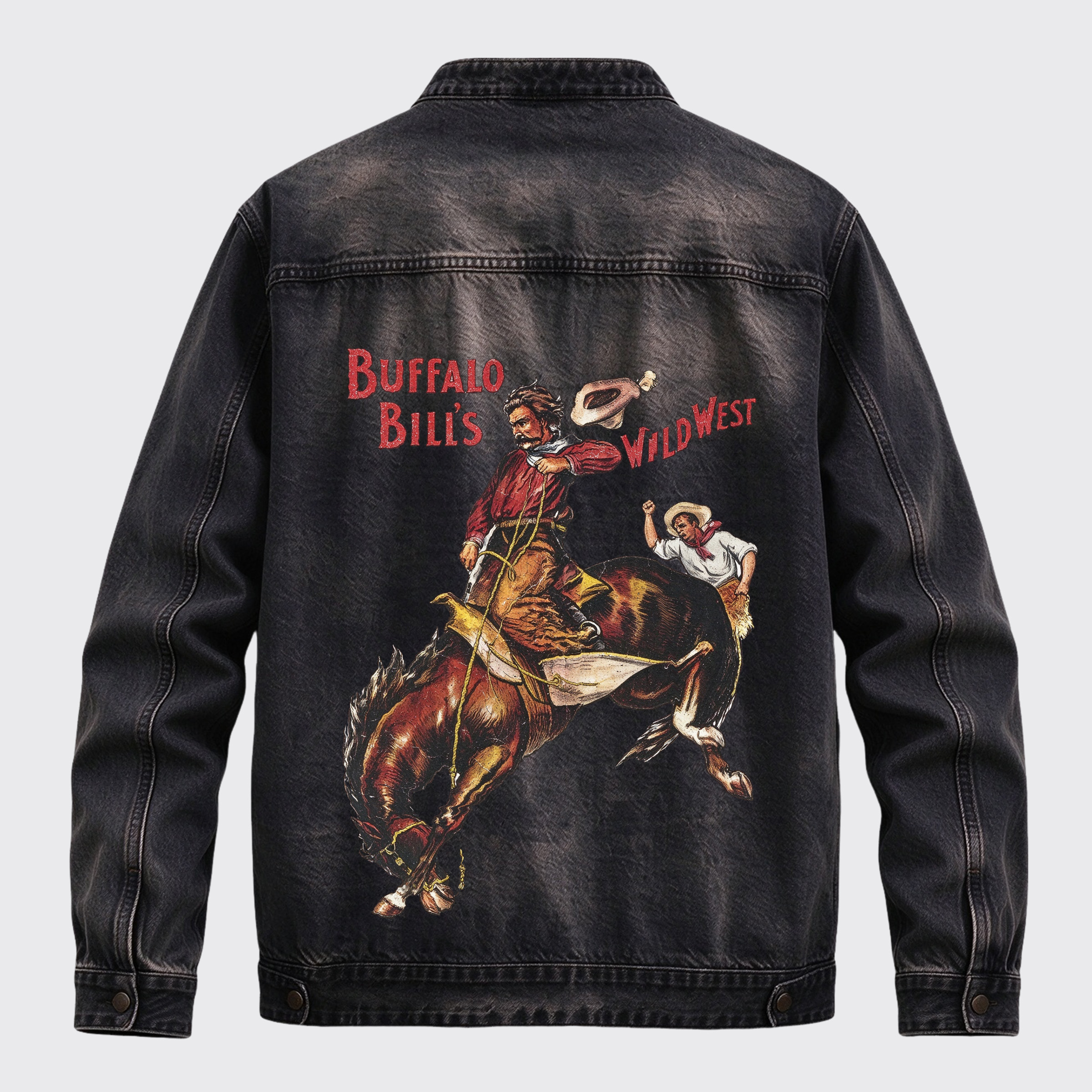 Western Buffalo Bill's Wild West Back Print Graphic Denim Jacket