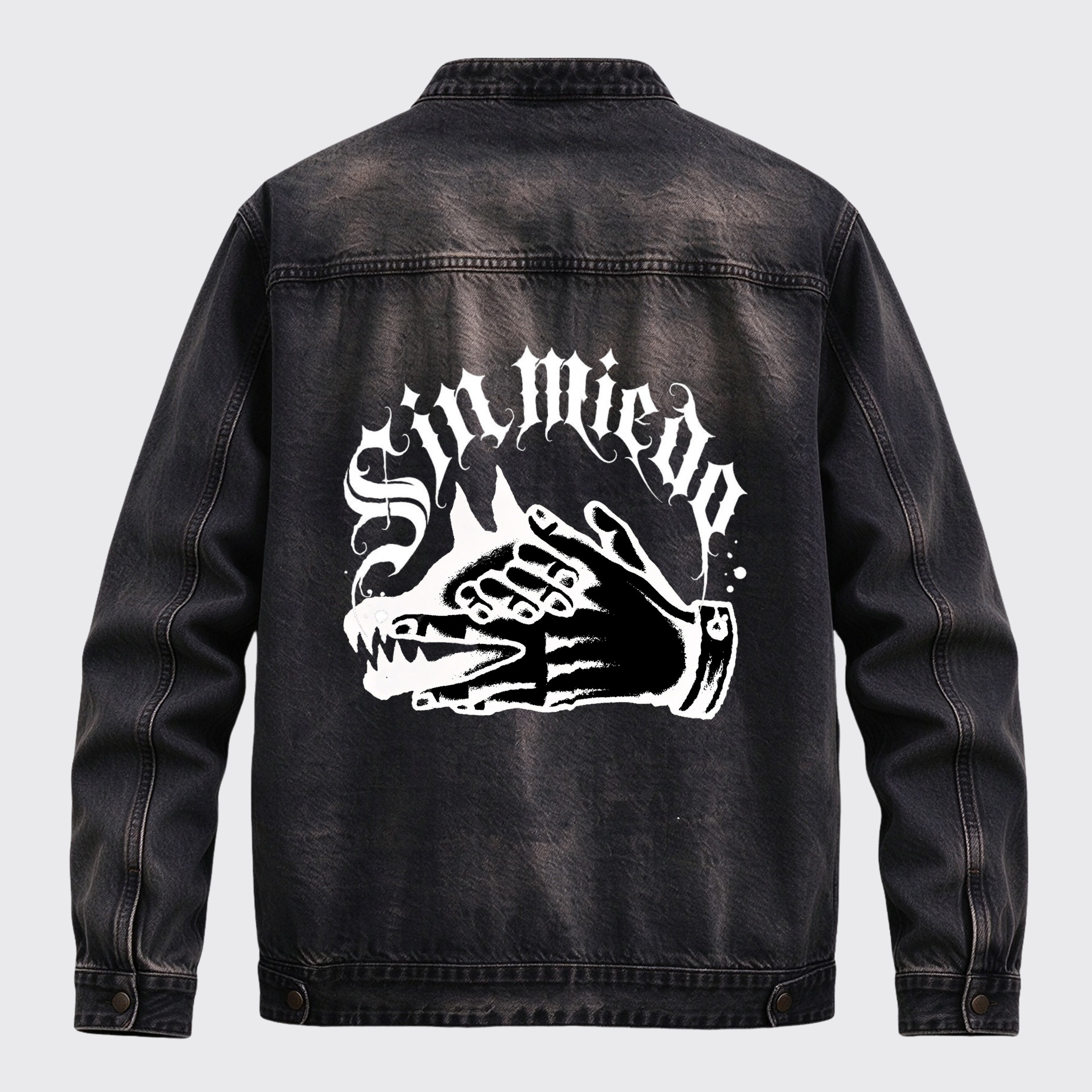 Retro Western Sin Miedo No Fear Hand Wolf Graphic Zip Jacket