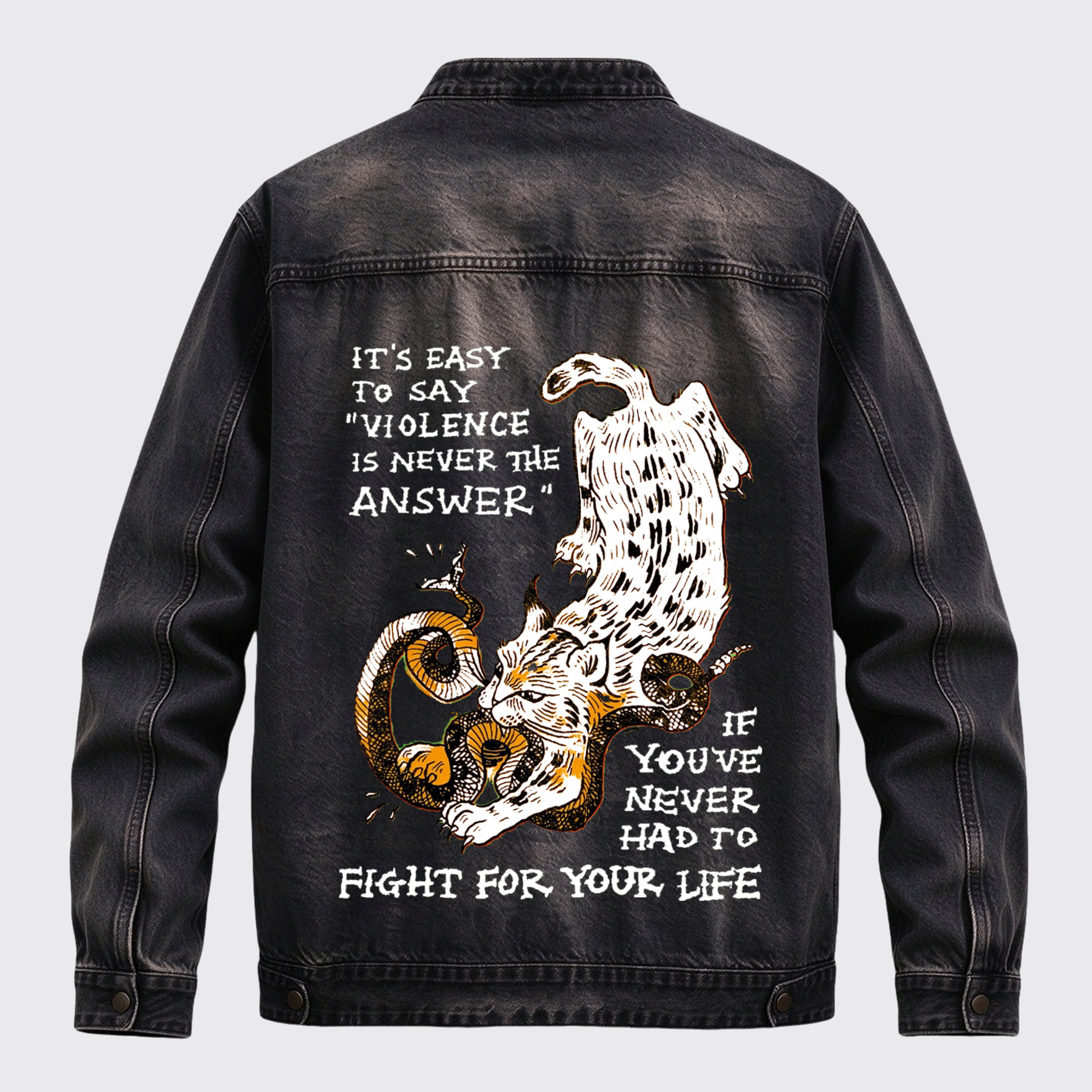 Retro Western Bobcat Snake Fight Quote Graphic Zip Jacket