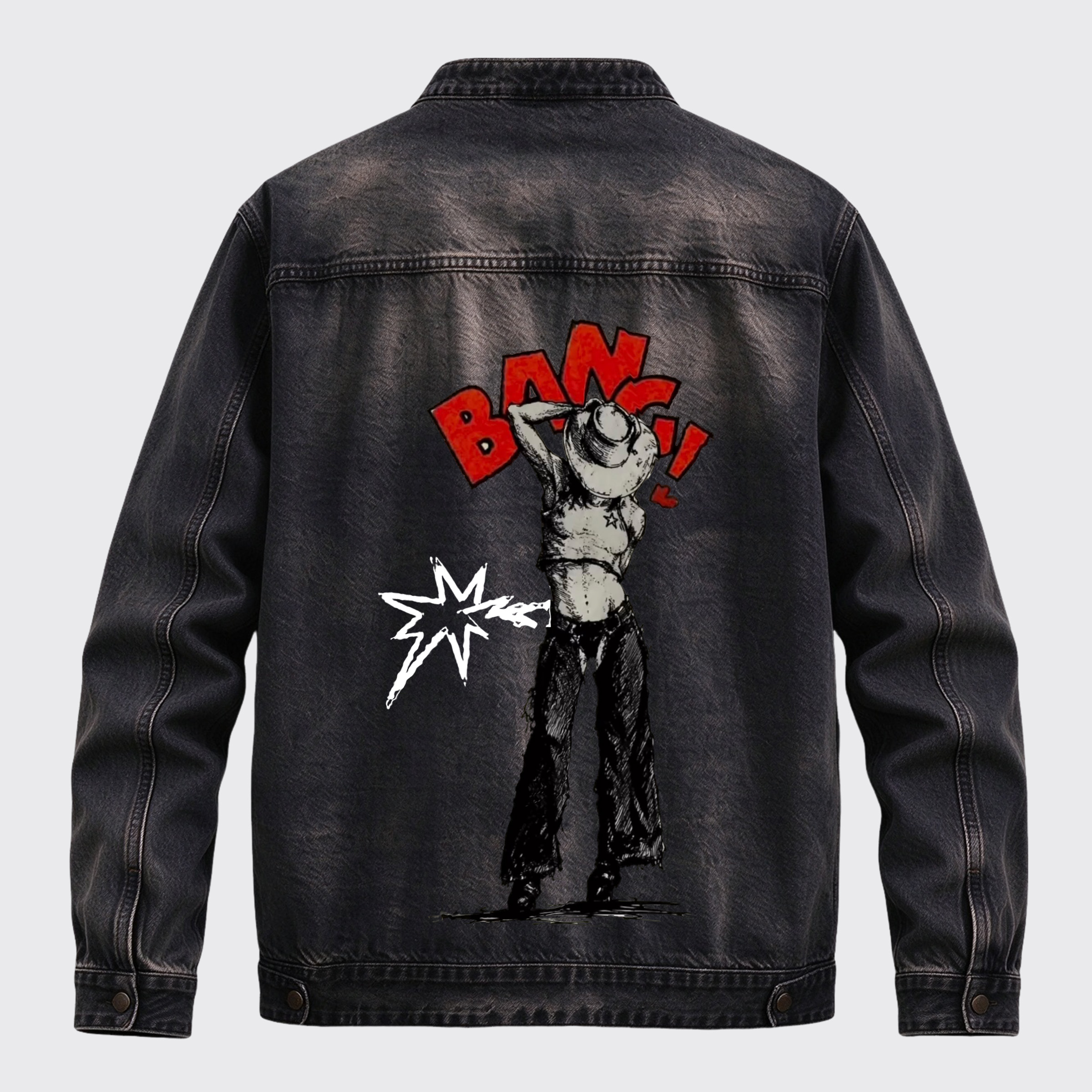 Retro Western Bang Cowgirl Sketch Graphic Zip Jacket