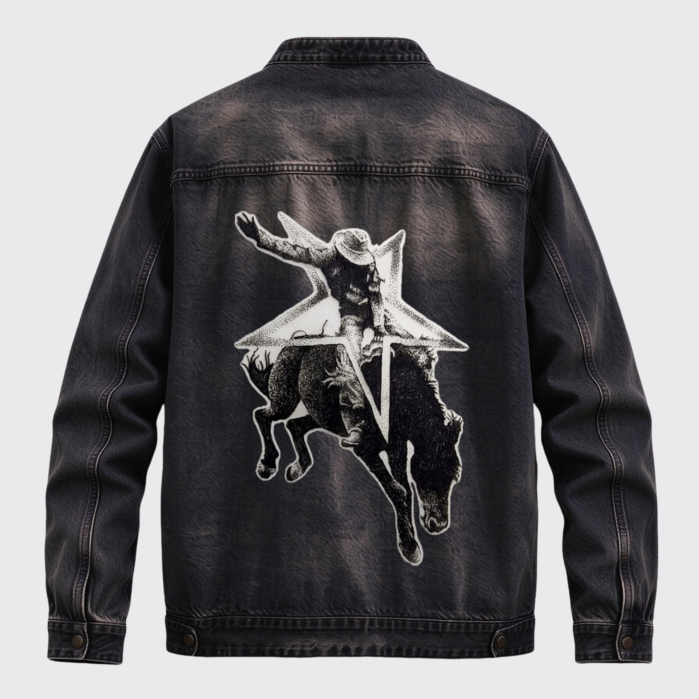 Retro Western Star Bronco Rider Cowboy Graphic Zip Jacket