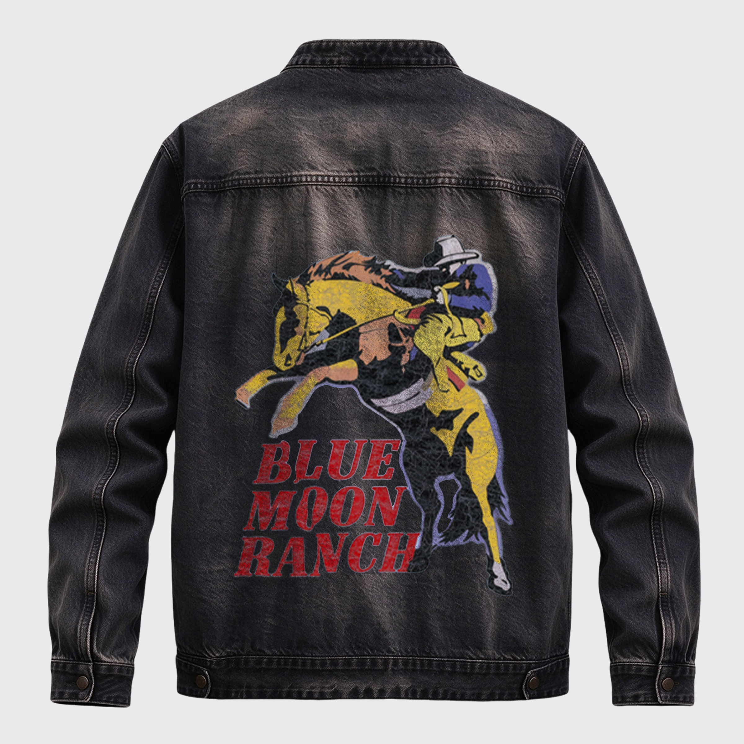 Vintage Western Blue Moon Ranch Bucking Horse Graphic Zip Jacket
