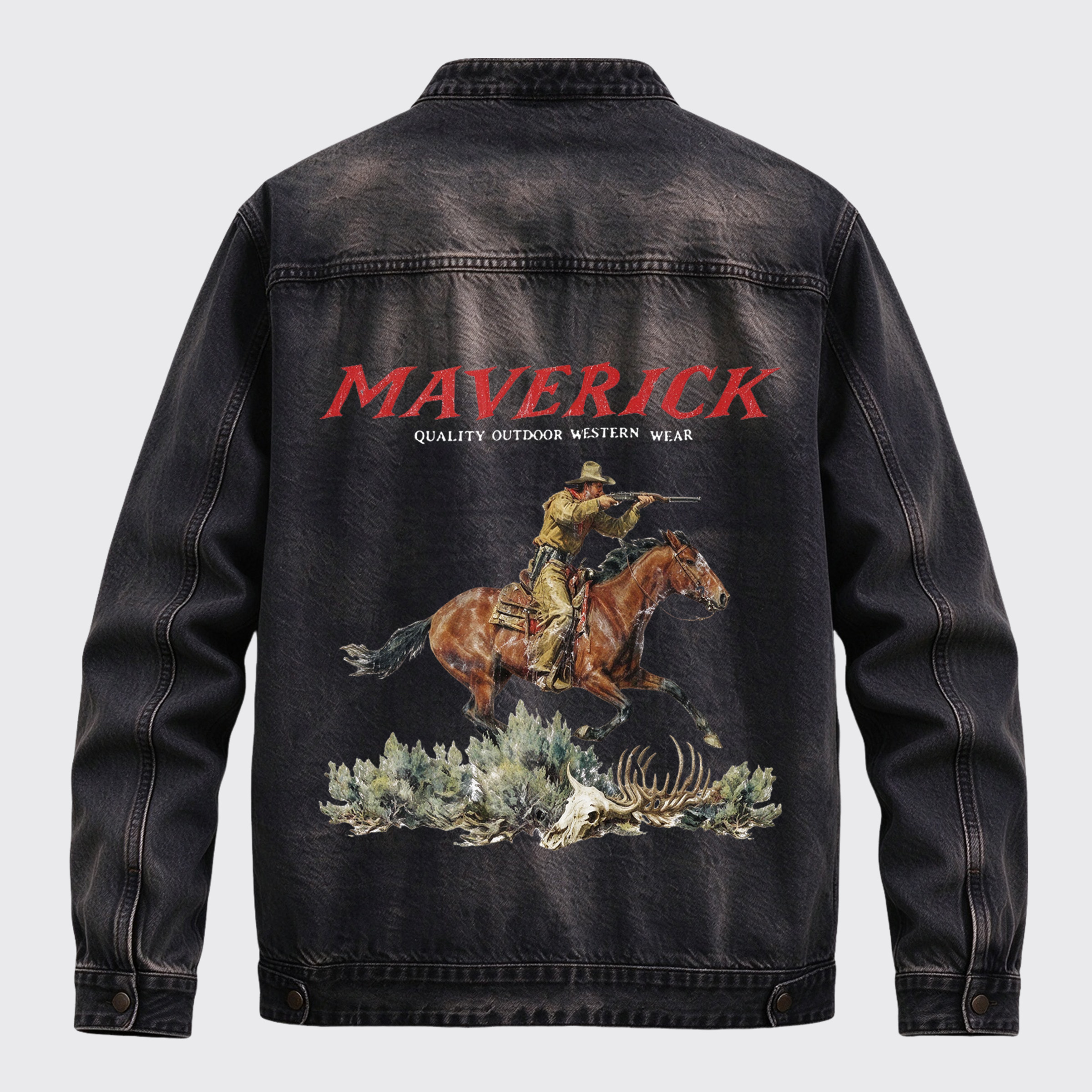Vintage Western Maverick Cowboy Hunting Scene Graphic Zip Jacket