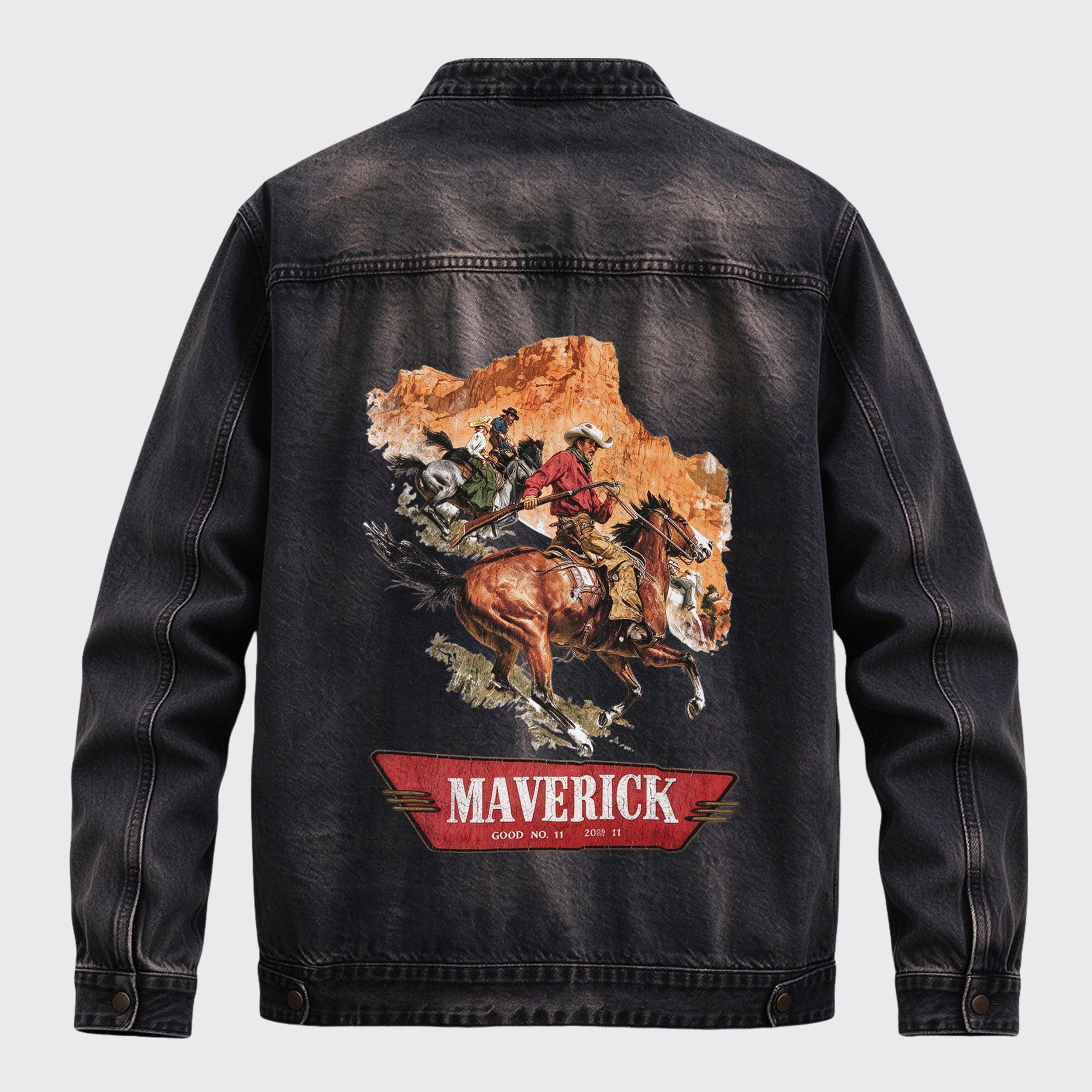 Vintage Western Maverick Canyon Cowboy Scene Graphic Zip Jacket