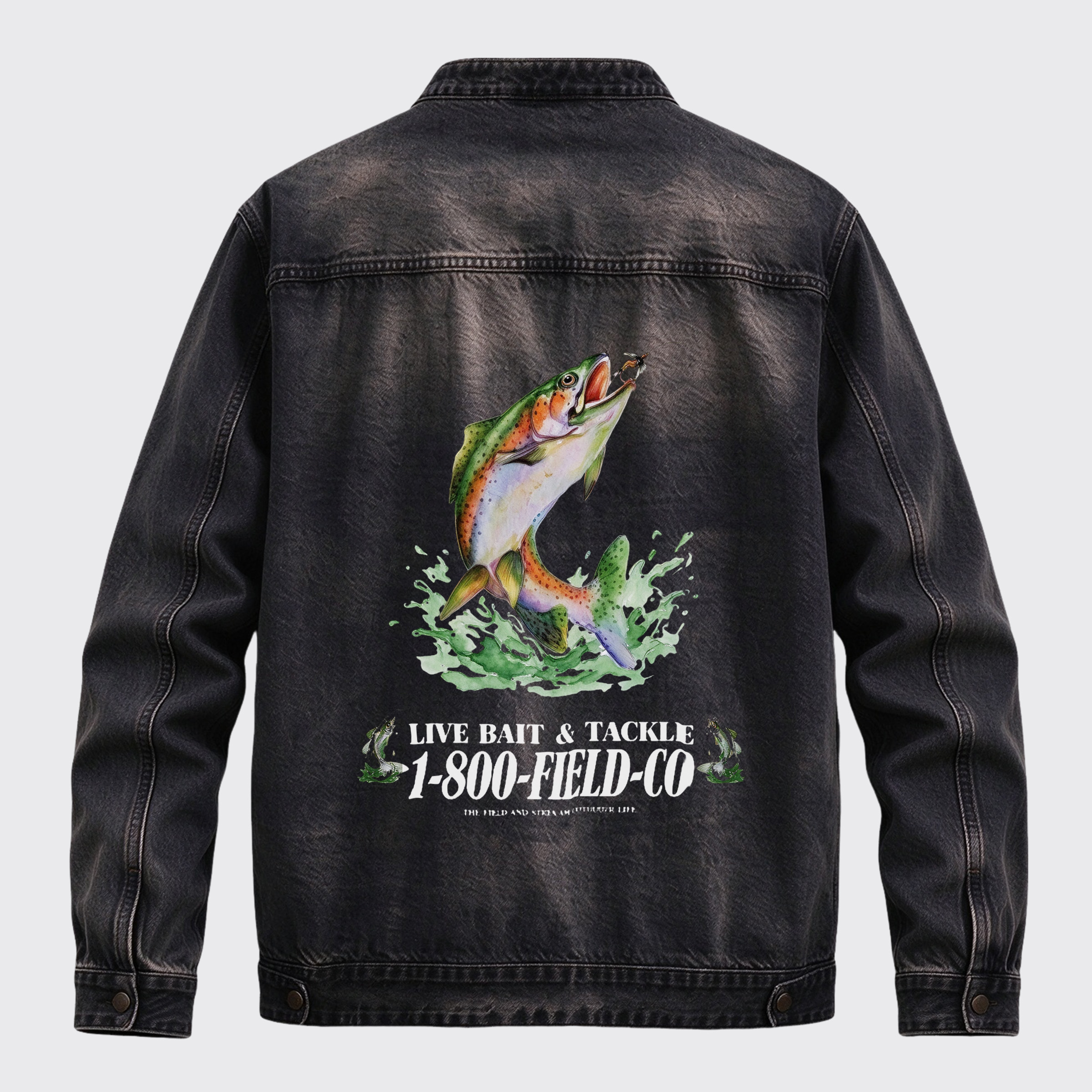 Vintage Western Trout Fishing Live Bait & Tackle Graphic Zip Jacket