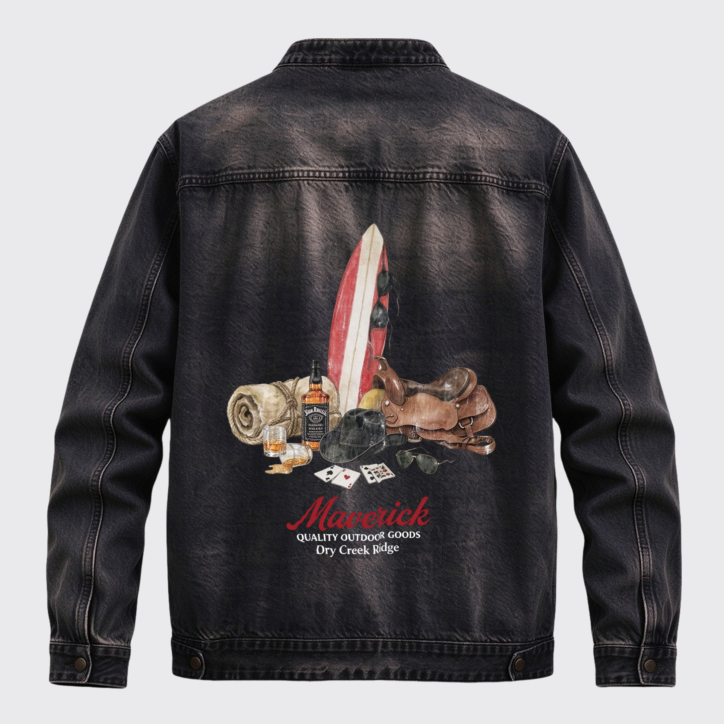 Vintage Western Maverick Back Print Graphic Denim Jacket