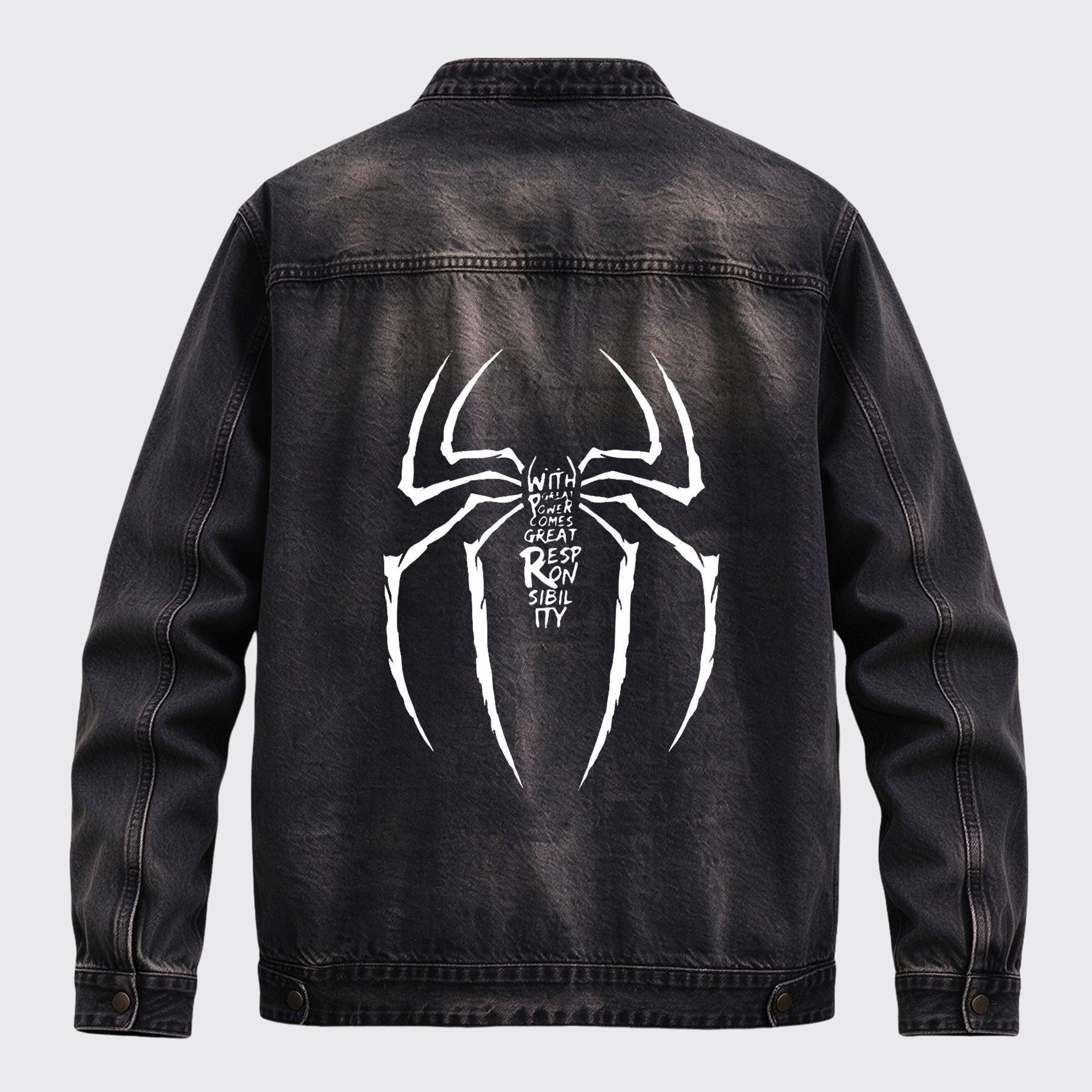 Vintage Spider Slogan Back Print Graphic Denim Jacket