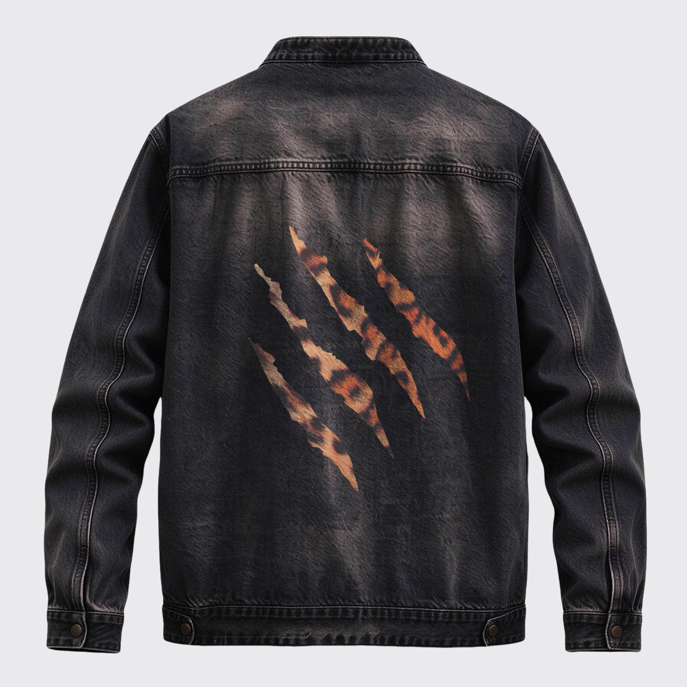 Vintage Leopard Distressed Back Graphic Denim Jacket