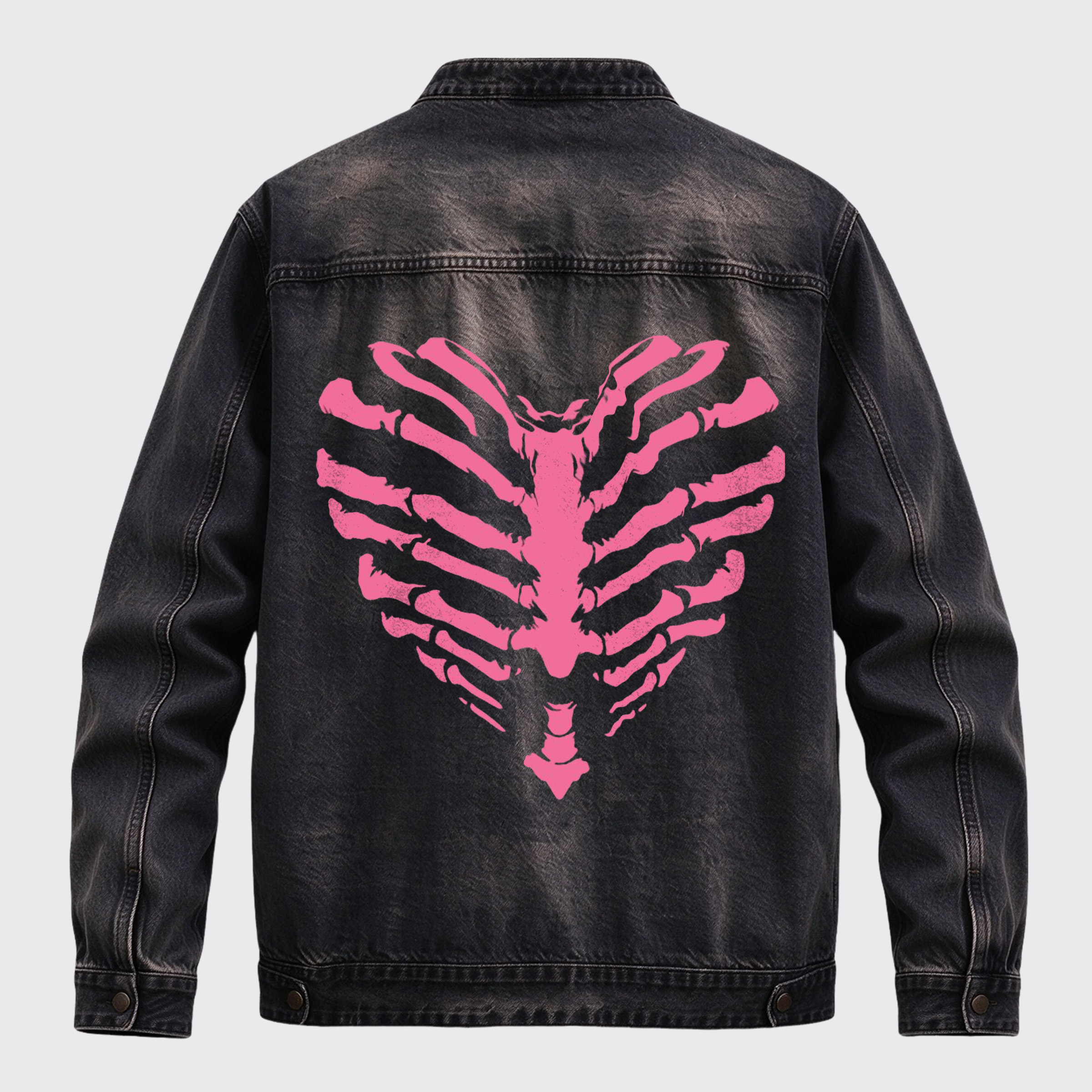 Vintage Gothic Heart Skeleton Back Graphic Denim Jacket