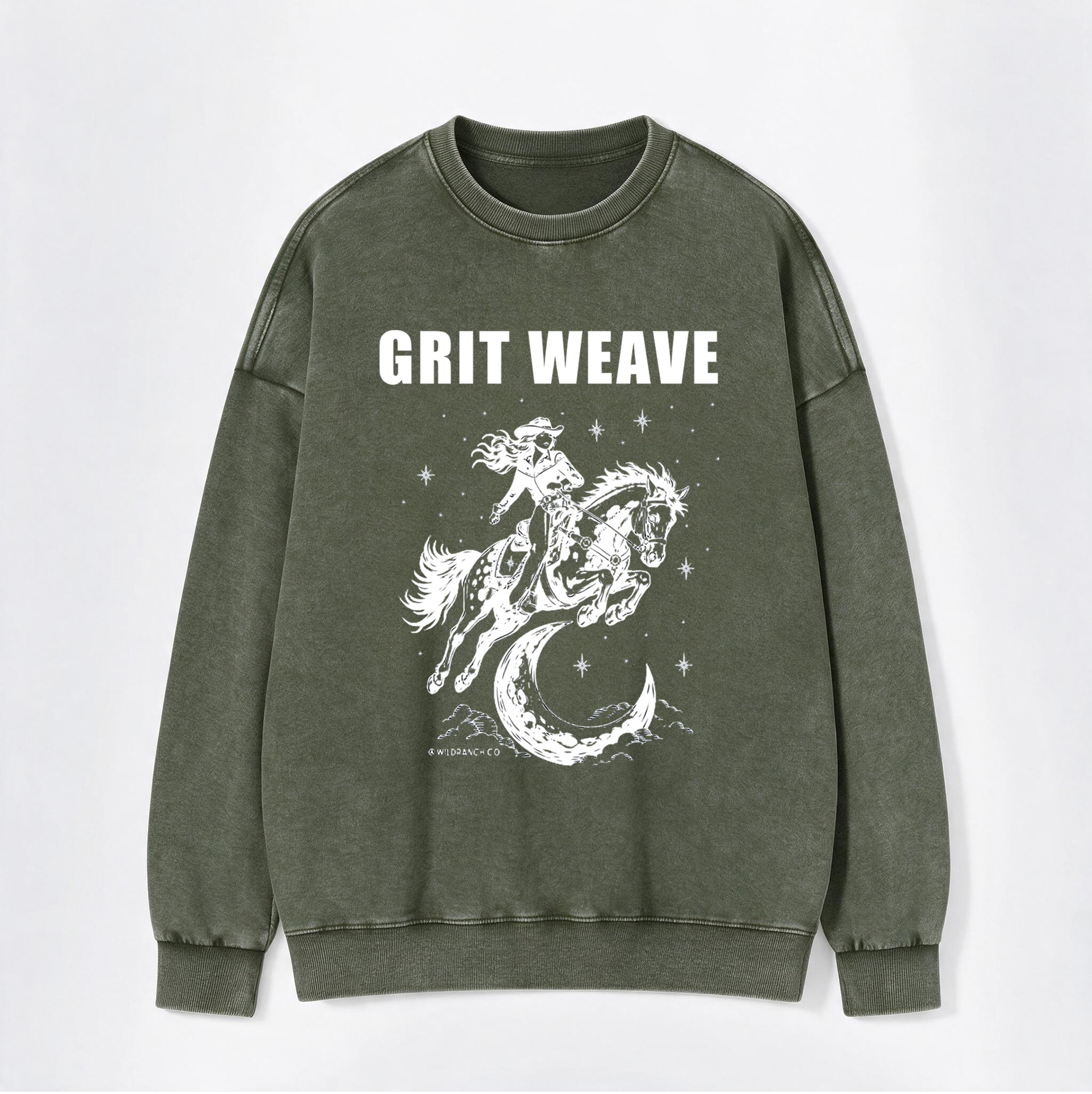 Vintage Western Celestial Crescent Moon Cowgirl Washed Crewneck Sweatshirt