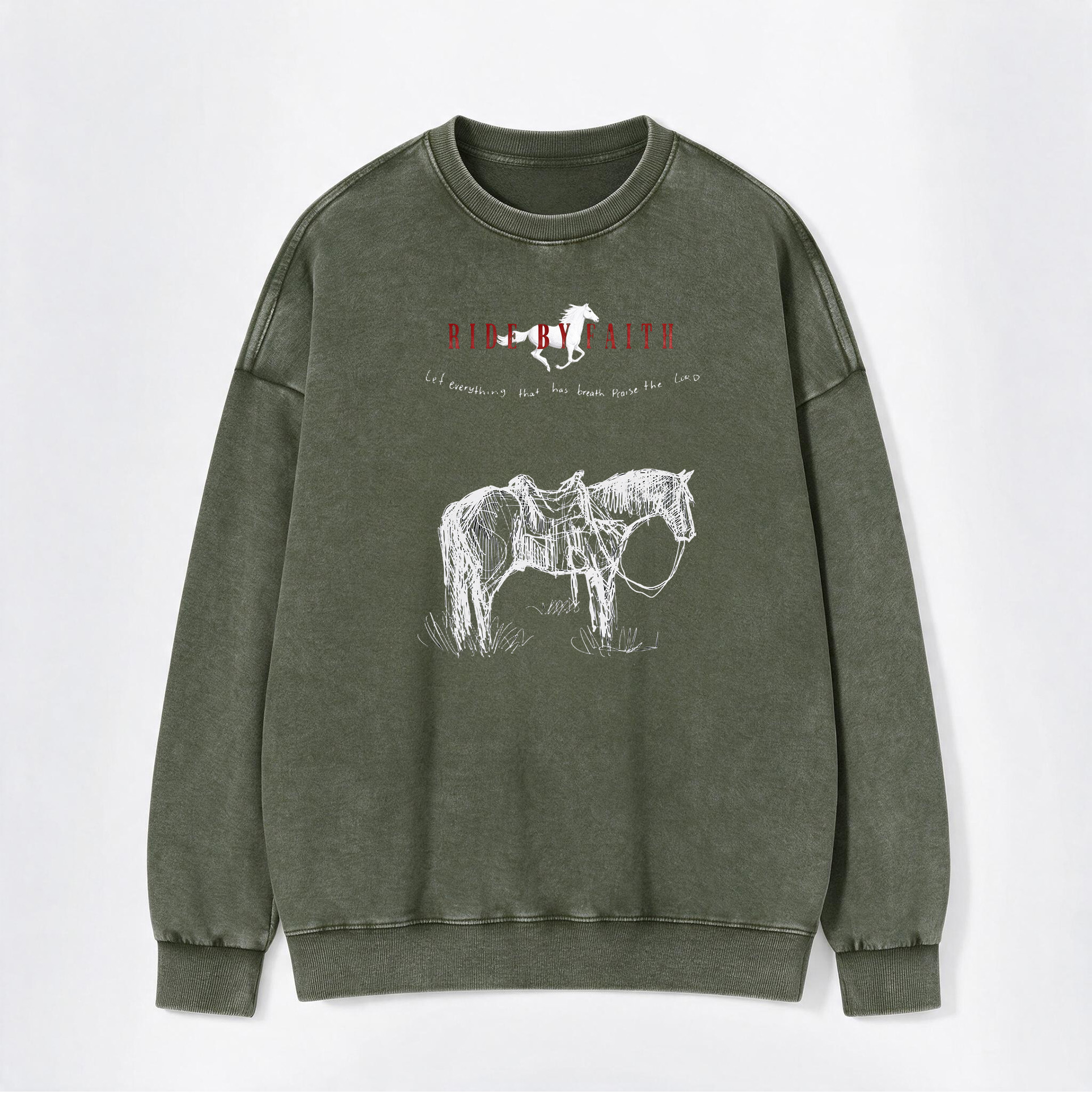 Vintage Ride By Faith Horse Print Washed Crewneck Sweatshirt