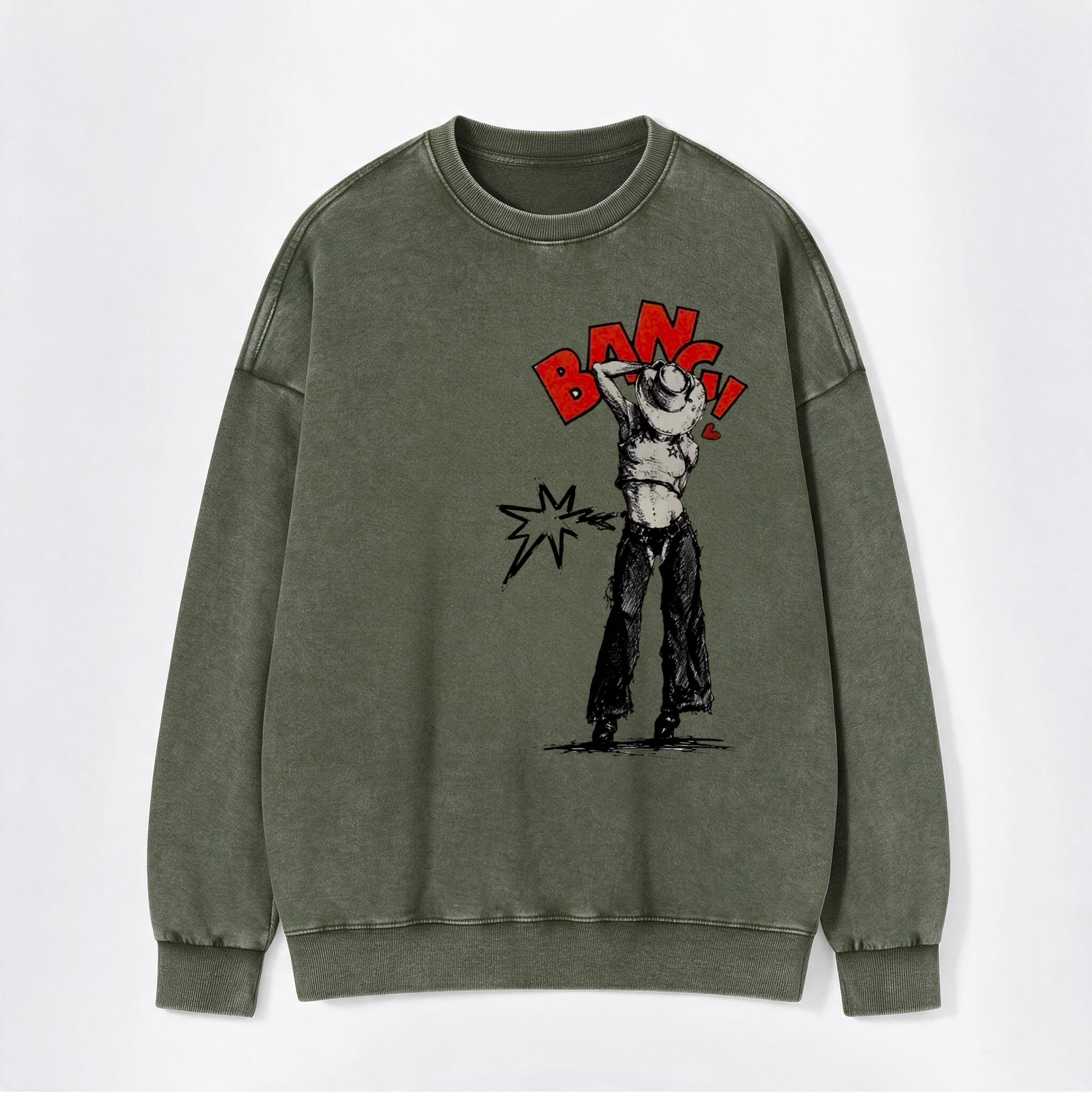 Vintage Pop Art Western Girl Print Washed Crewneck Sweatshirt