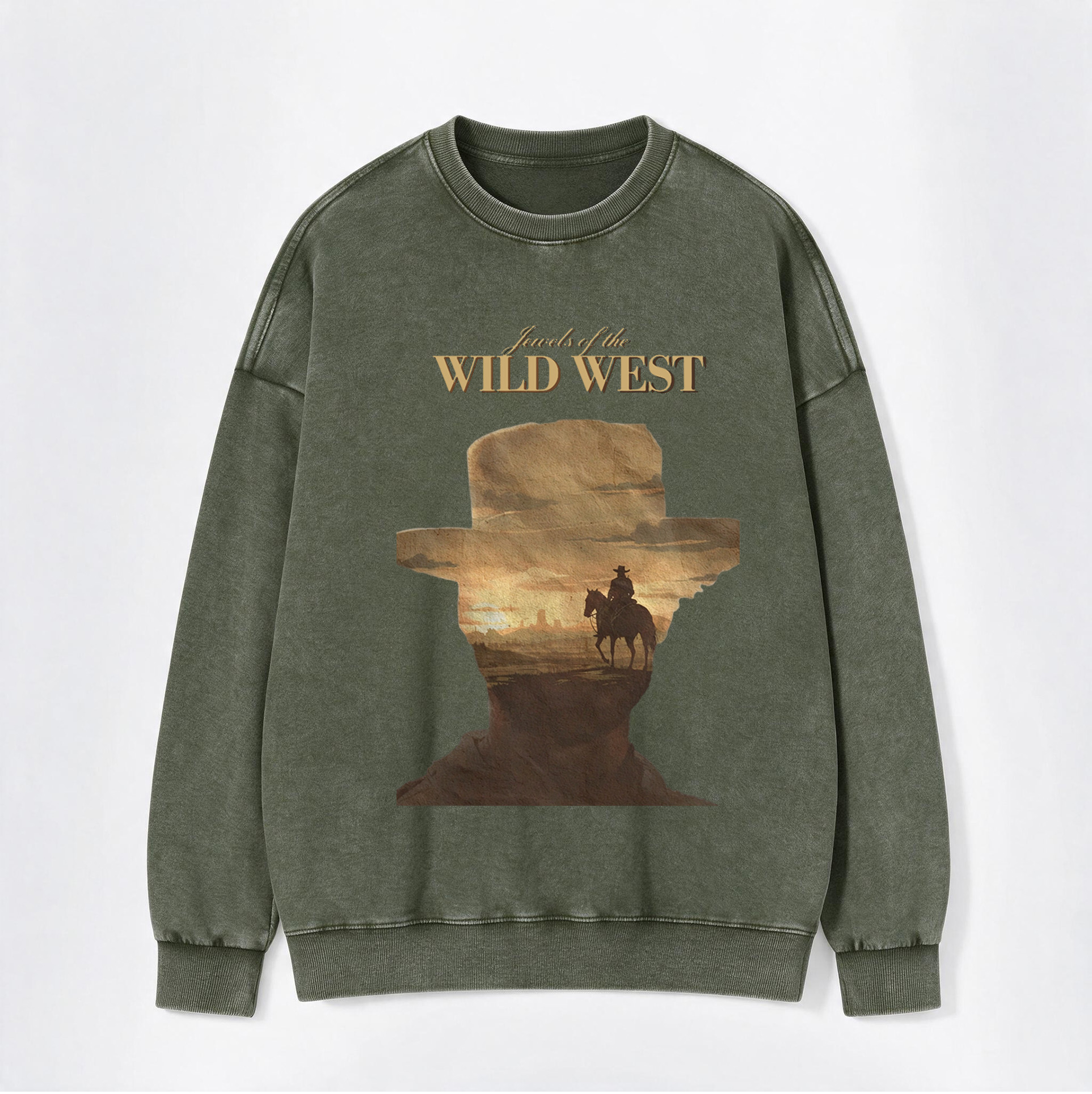 Vintage Western Wild West Print Washed Crewneck Sweatshirt