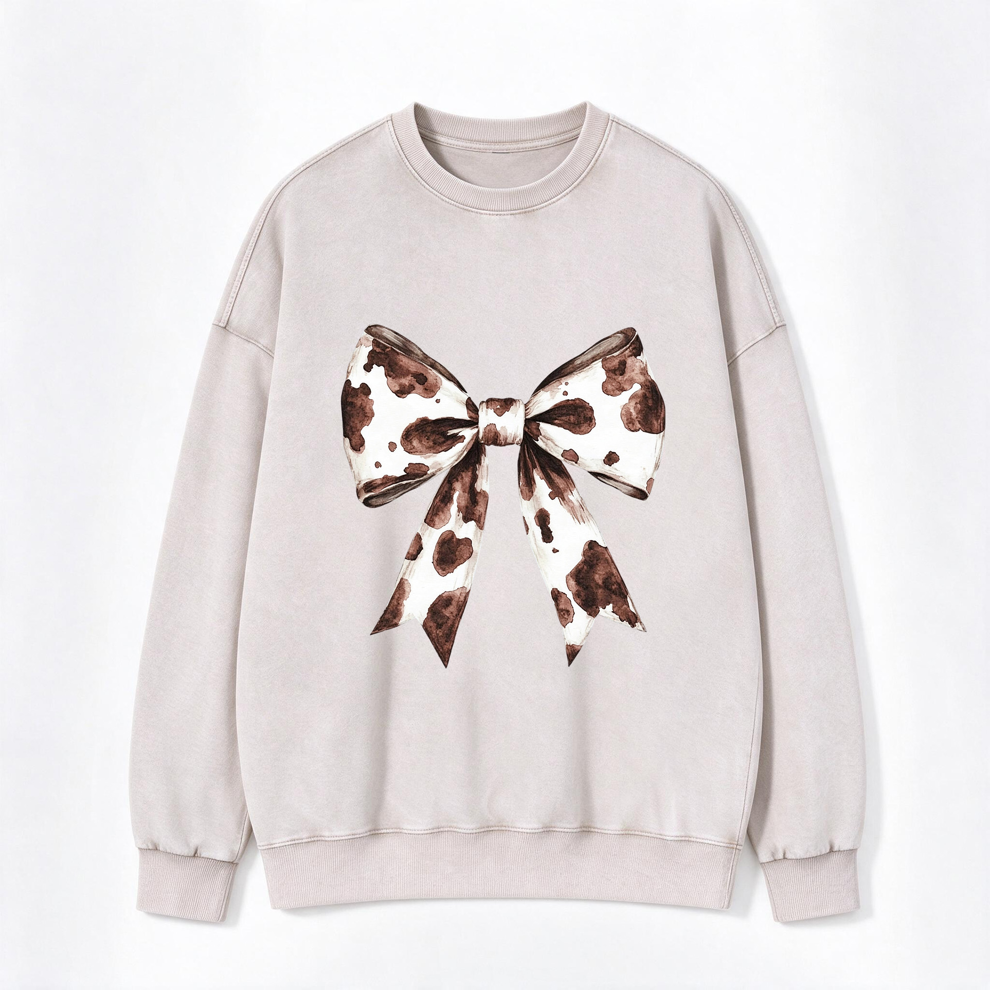 Vintage Western Cow Print Bow Back Print Washed Crewneck Sweatshirt