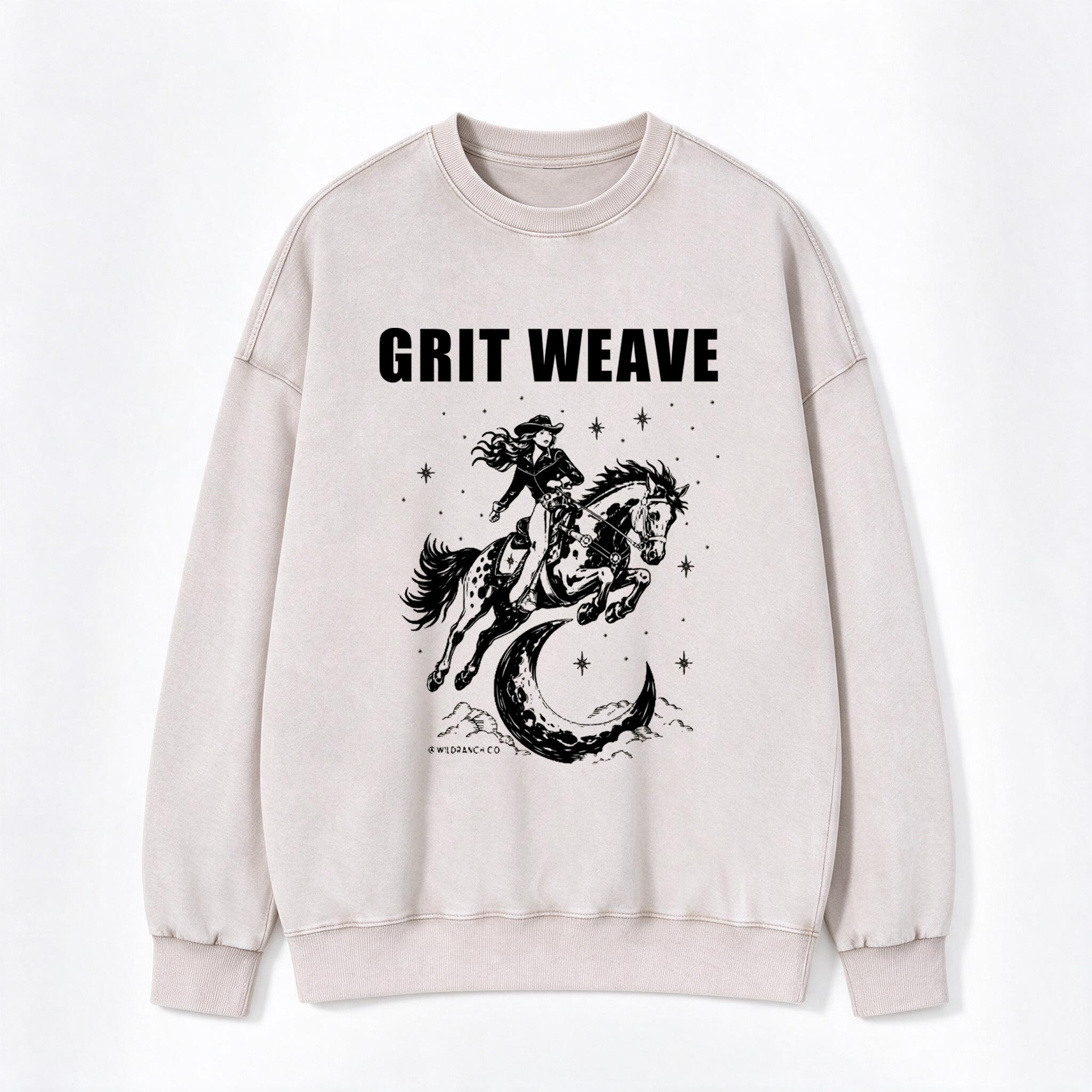 Vintage Western Celestial Crescent Moon Cowgirl Washed Crewneck Sweatshirt
