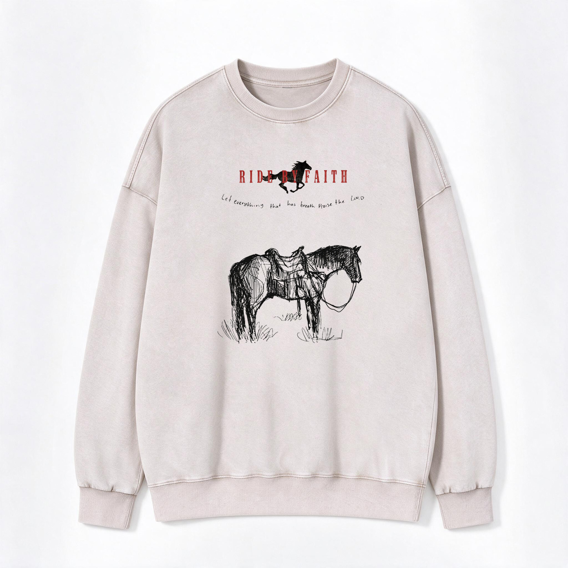 Vintage Ride By Faith Horse Print Washed Crewneck Sweatshirt