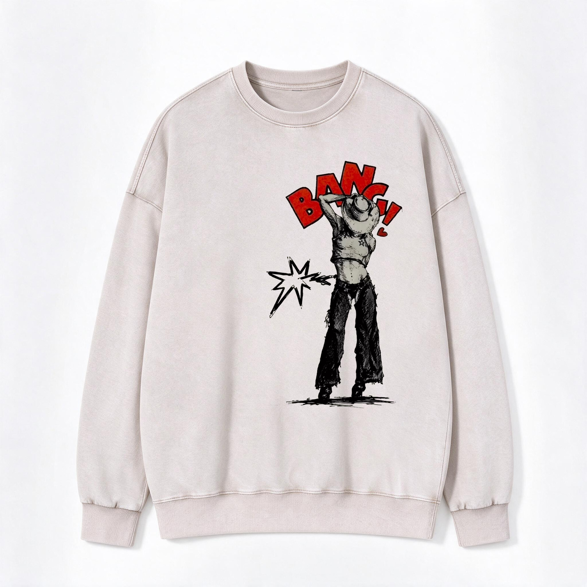 Vintage Pop Art Western Girl Print Washed Crewneck Sweatshirt