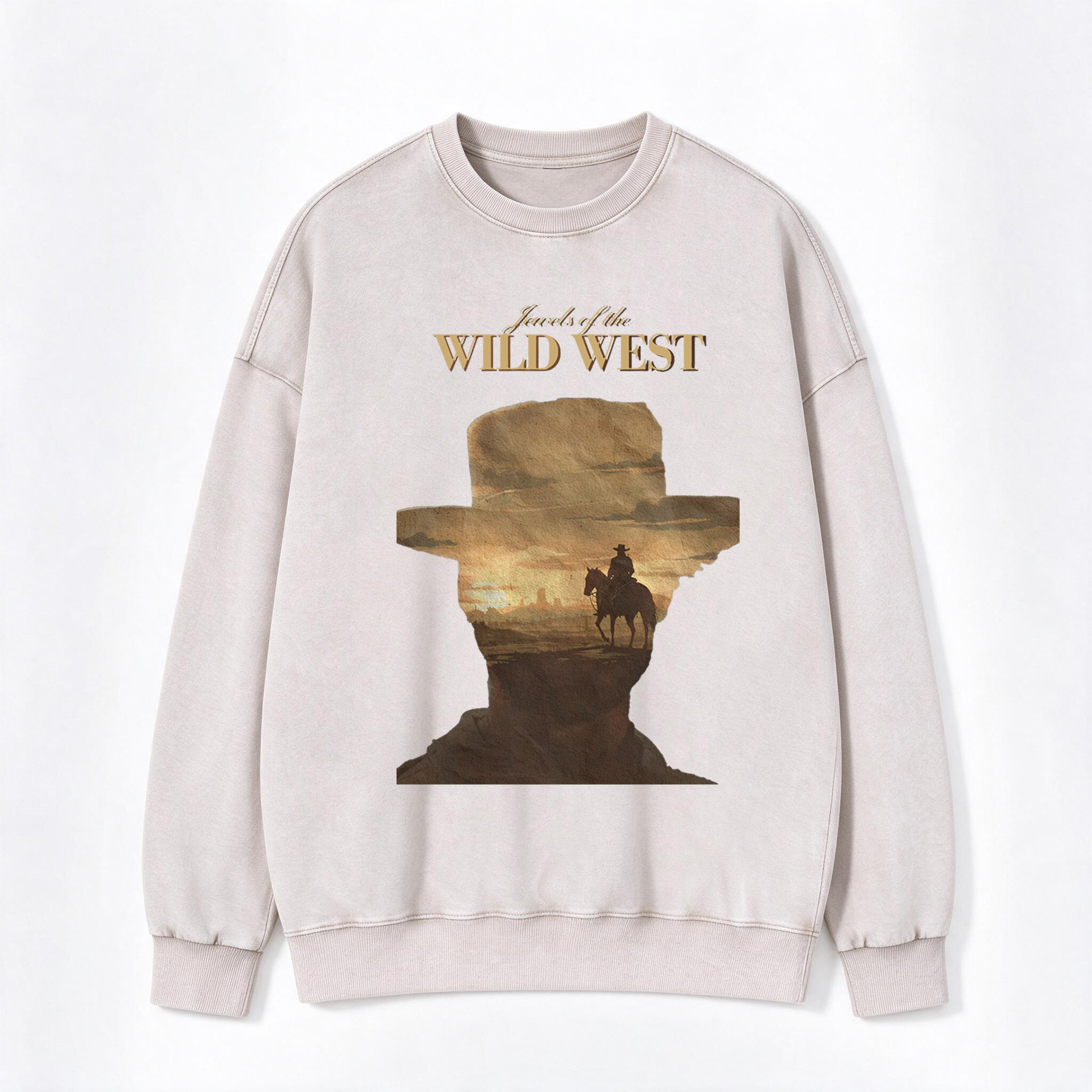 Vintage Western Wild West Print Washed Crewneck Sweatshirt