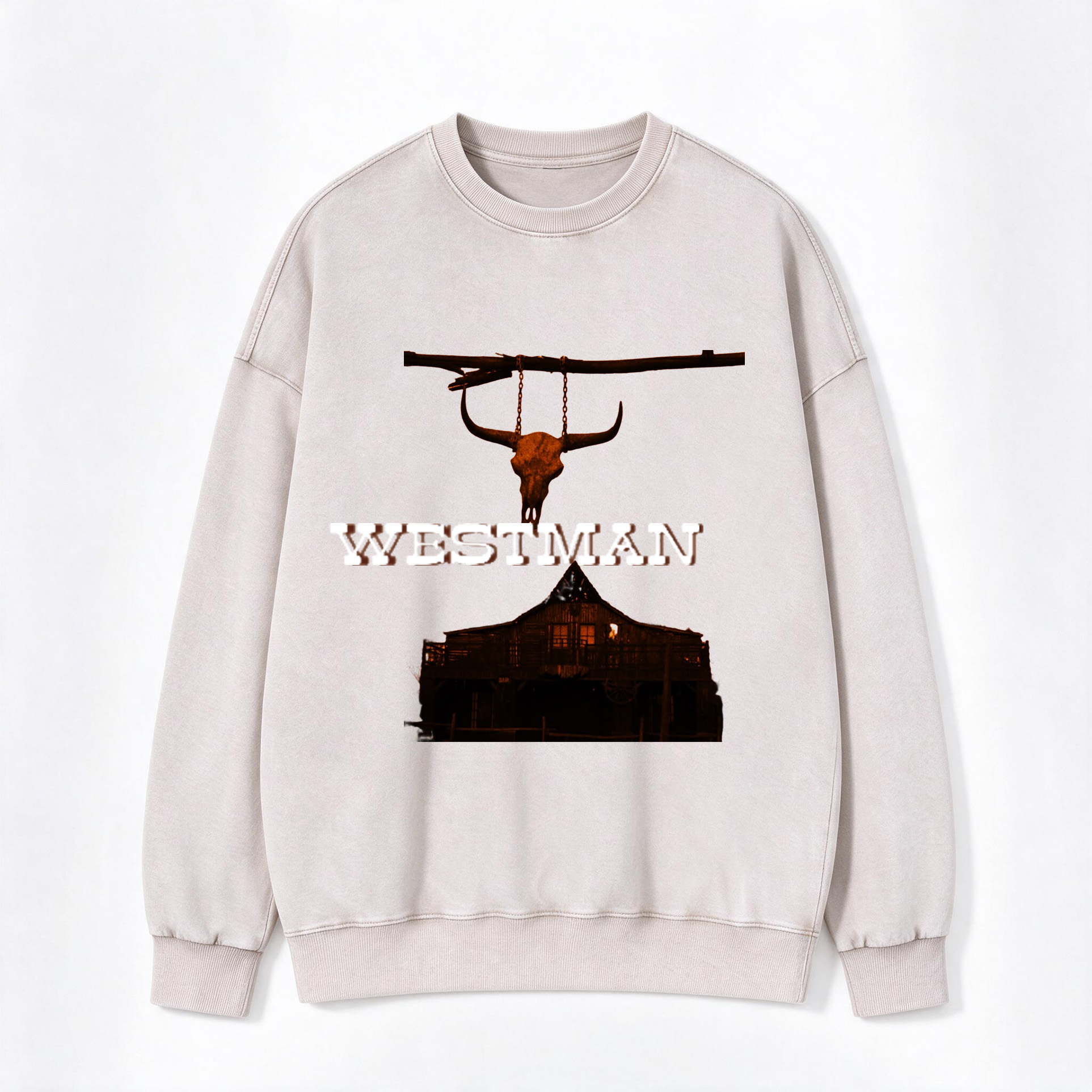 Westman Longhorn Skull Western Saloon Crewneck Sweatshirt
