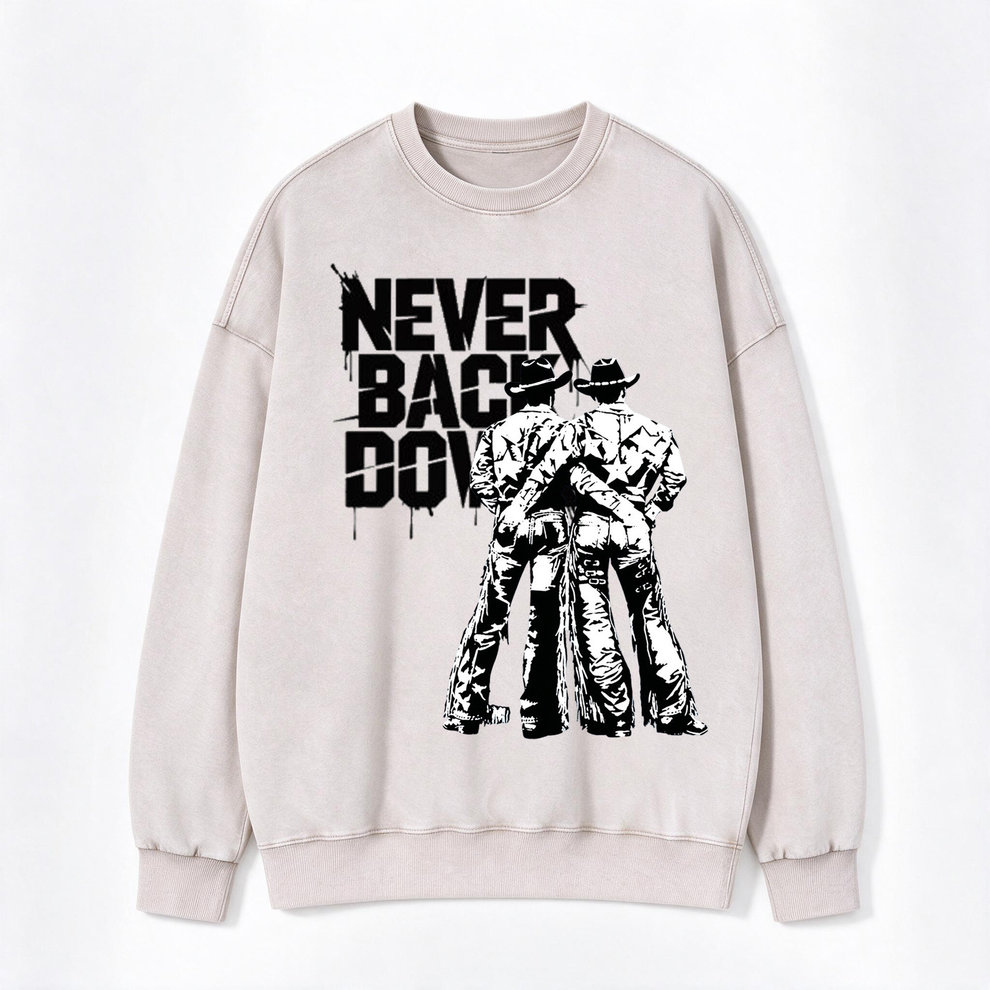 Never Back Down Cowboys Print Washed Crewneck Sweatshirt