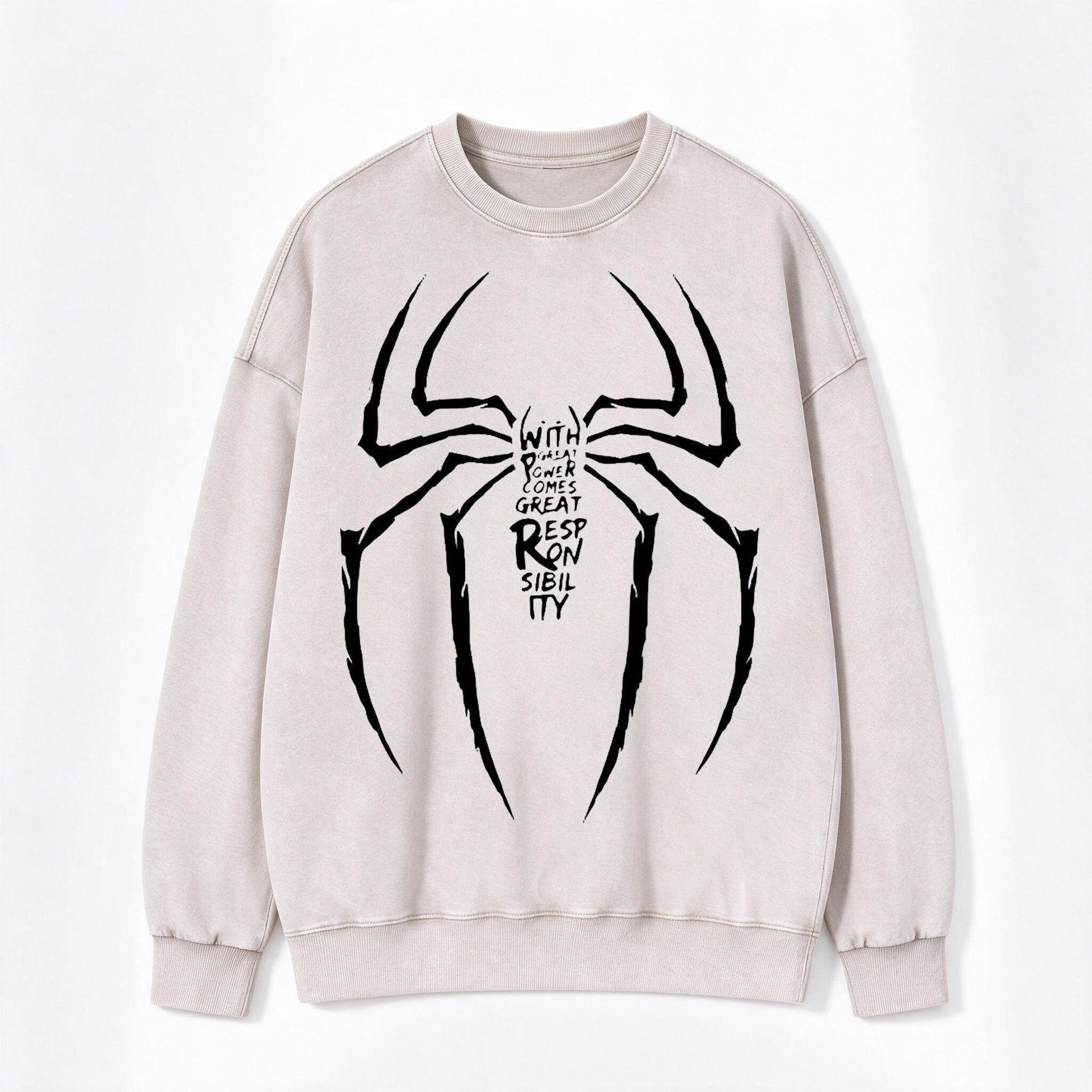 Retro Grunge Spider Quote Print Washed Crewneck Sweatshirt