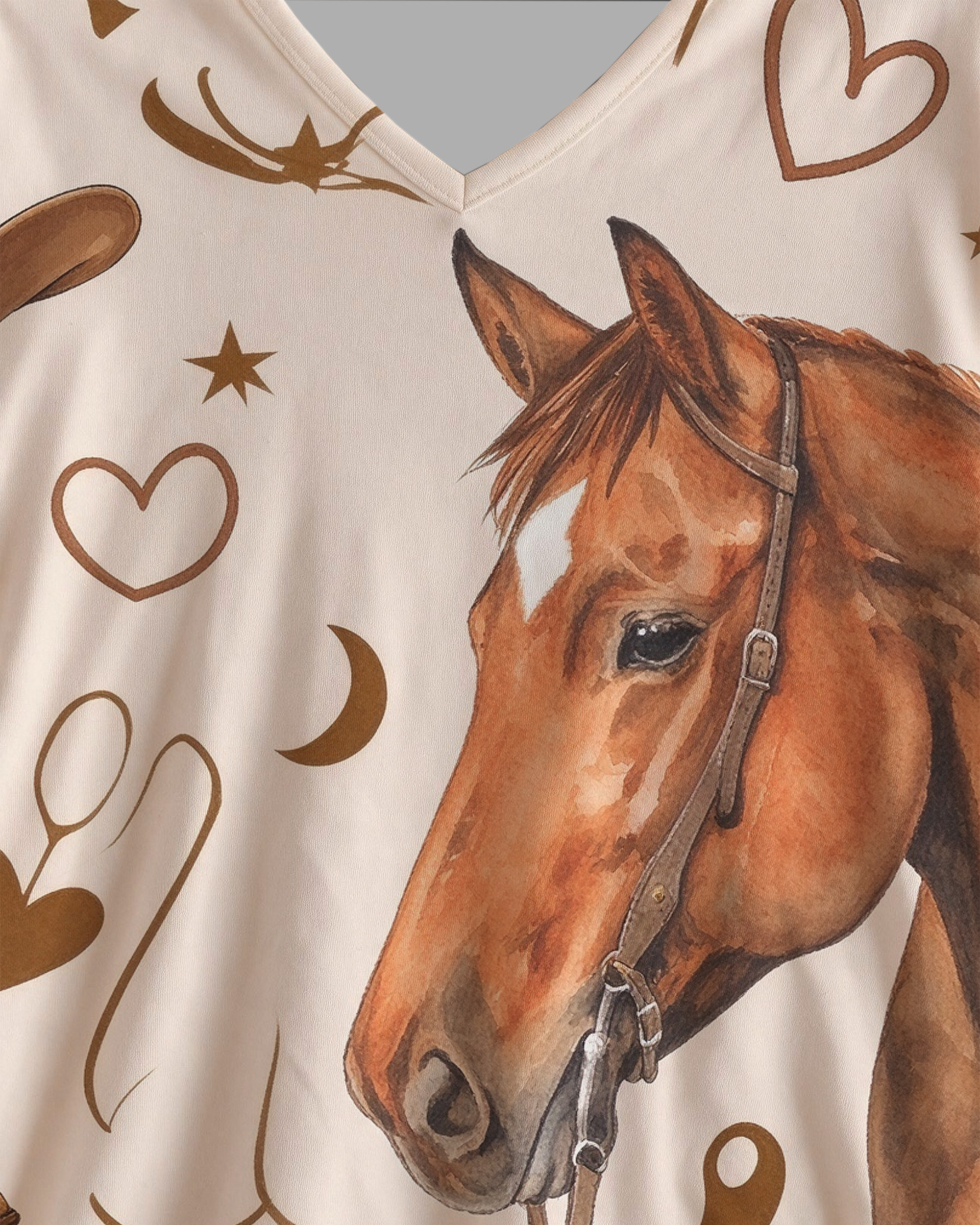 Horse-headed longhorn Western V-Neck Printed Dress | Allover Print