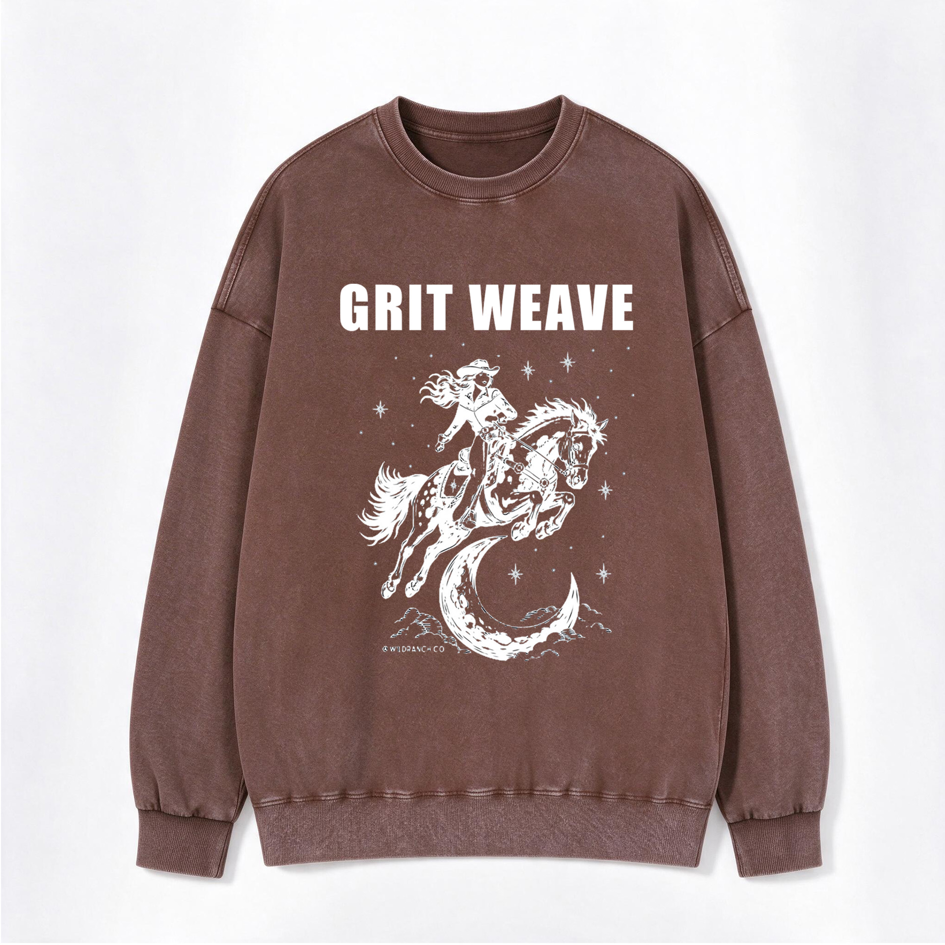Vintage Western Celestial Crescent Moon Cowgirl Washed Crewneck Sweatshirt