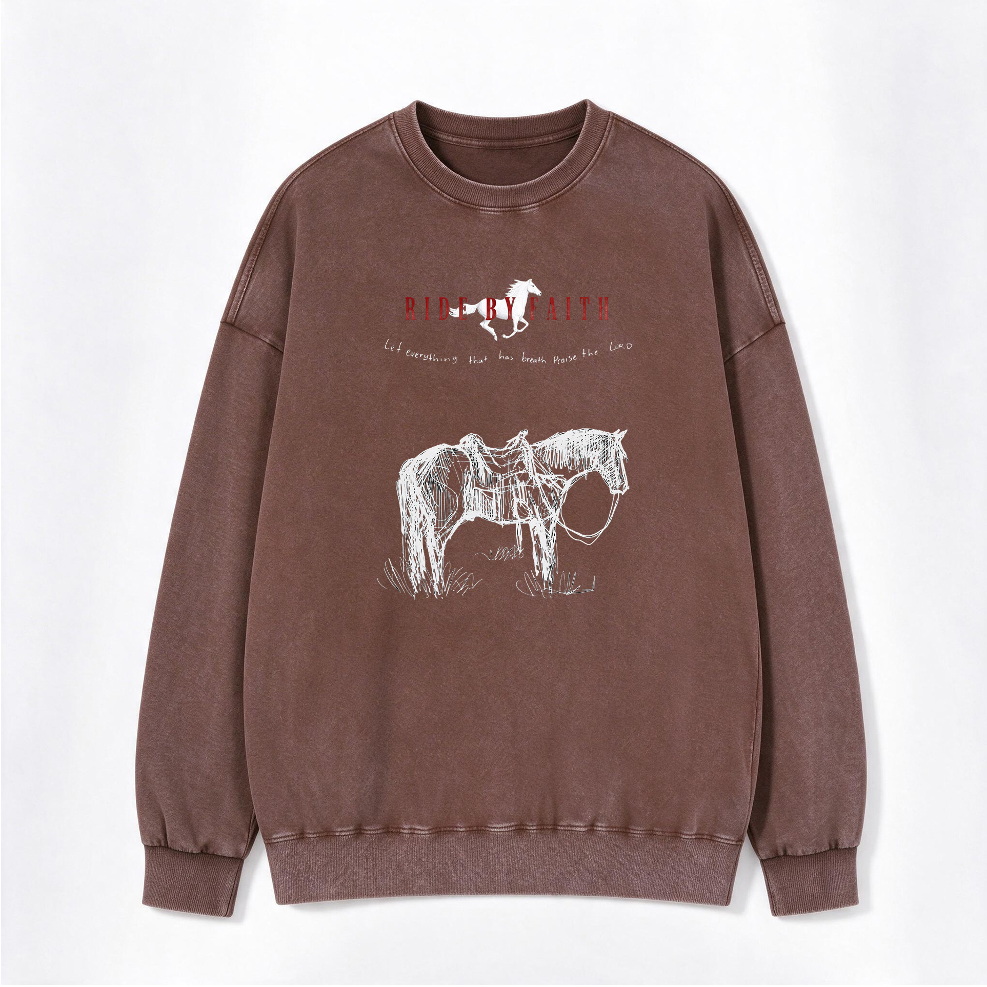 Vintage Ride By Faith Horse Print Washed Crewneck Sweatshirt