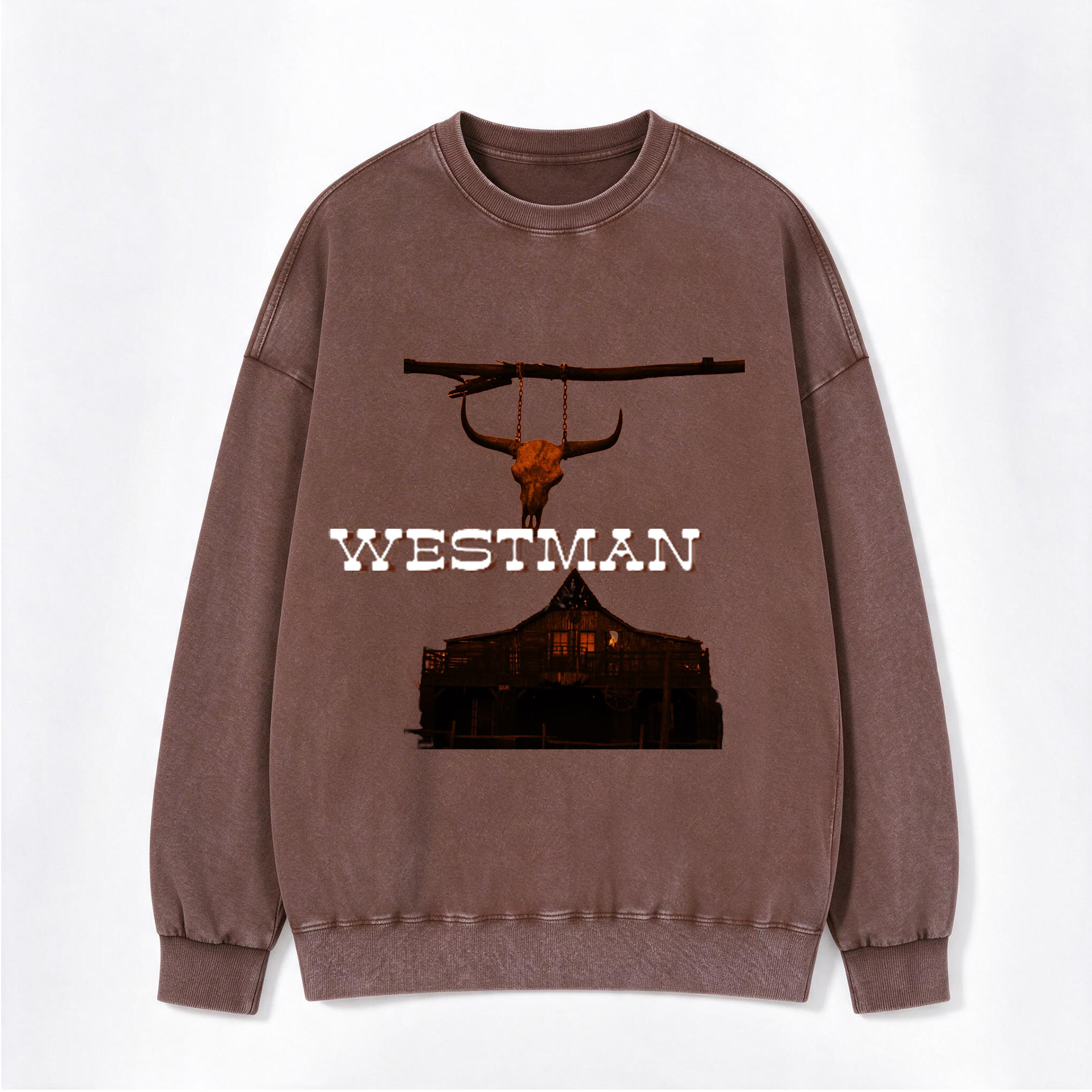 Westman Longhorn Skull Western Saloon Crewneck Sweatshirt