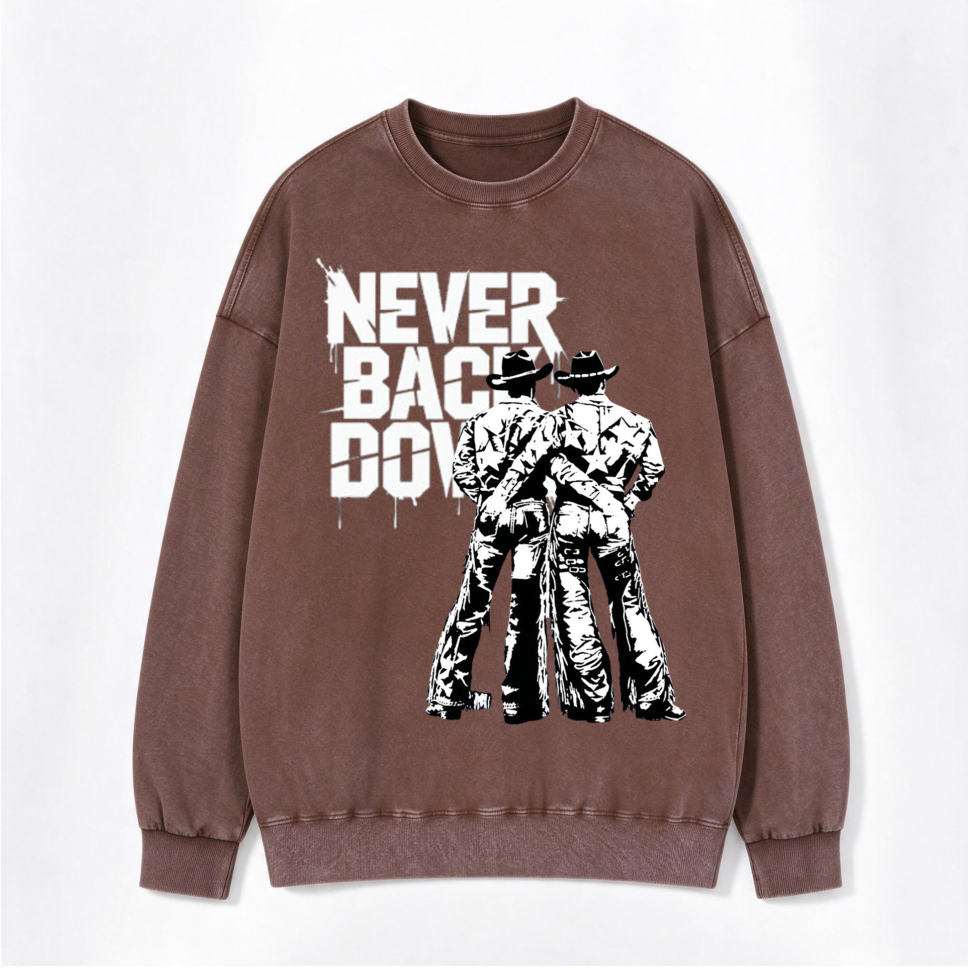 Never Back Down Cowboys Print Washed Crewneck Sweatshirt