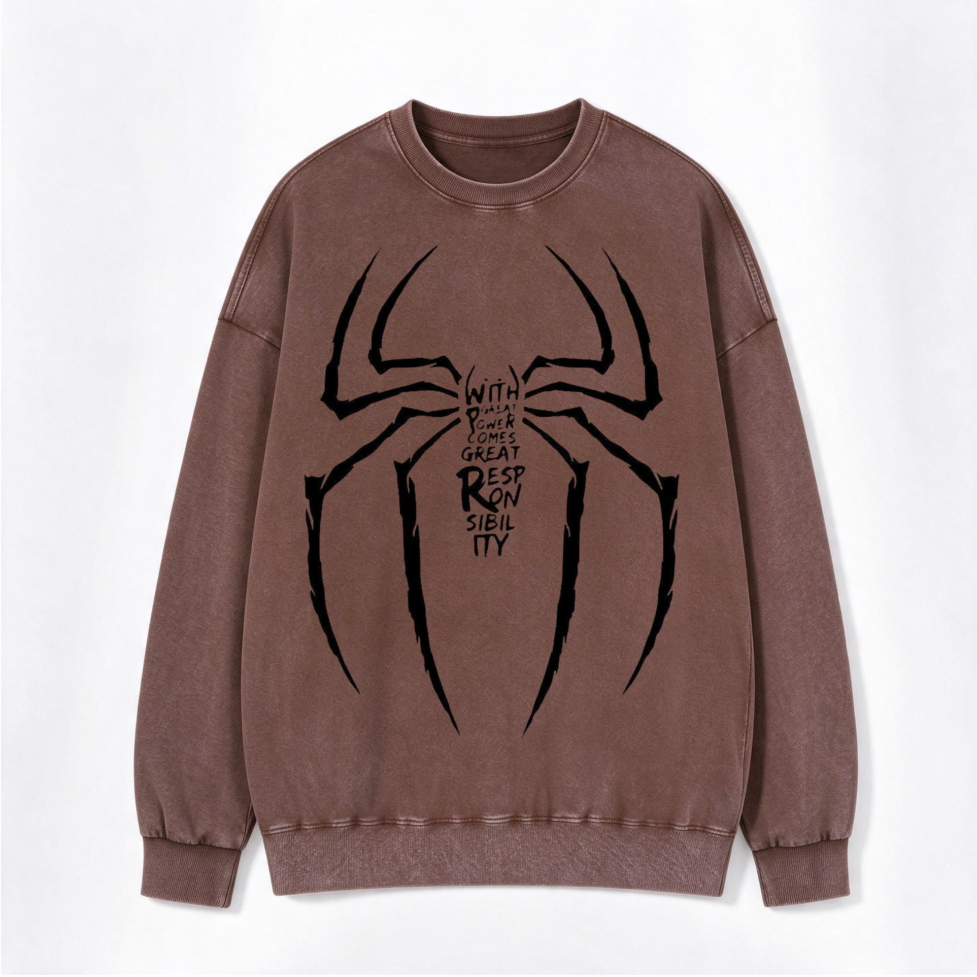 Retro Grunge Spider Quote Print Washed Crewneck Sweatshirt