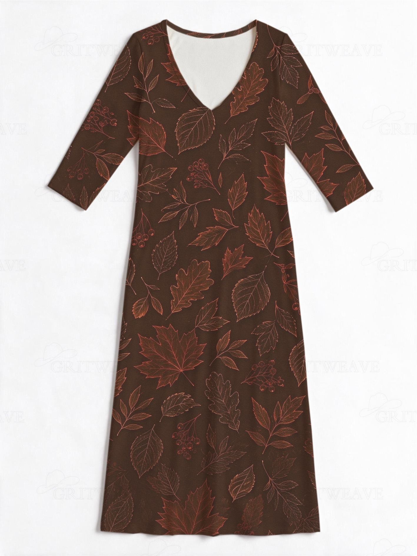 Maple leaves Western V-Neck Printed Dress | Allover Print