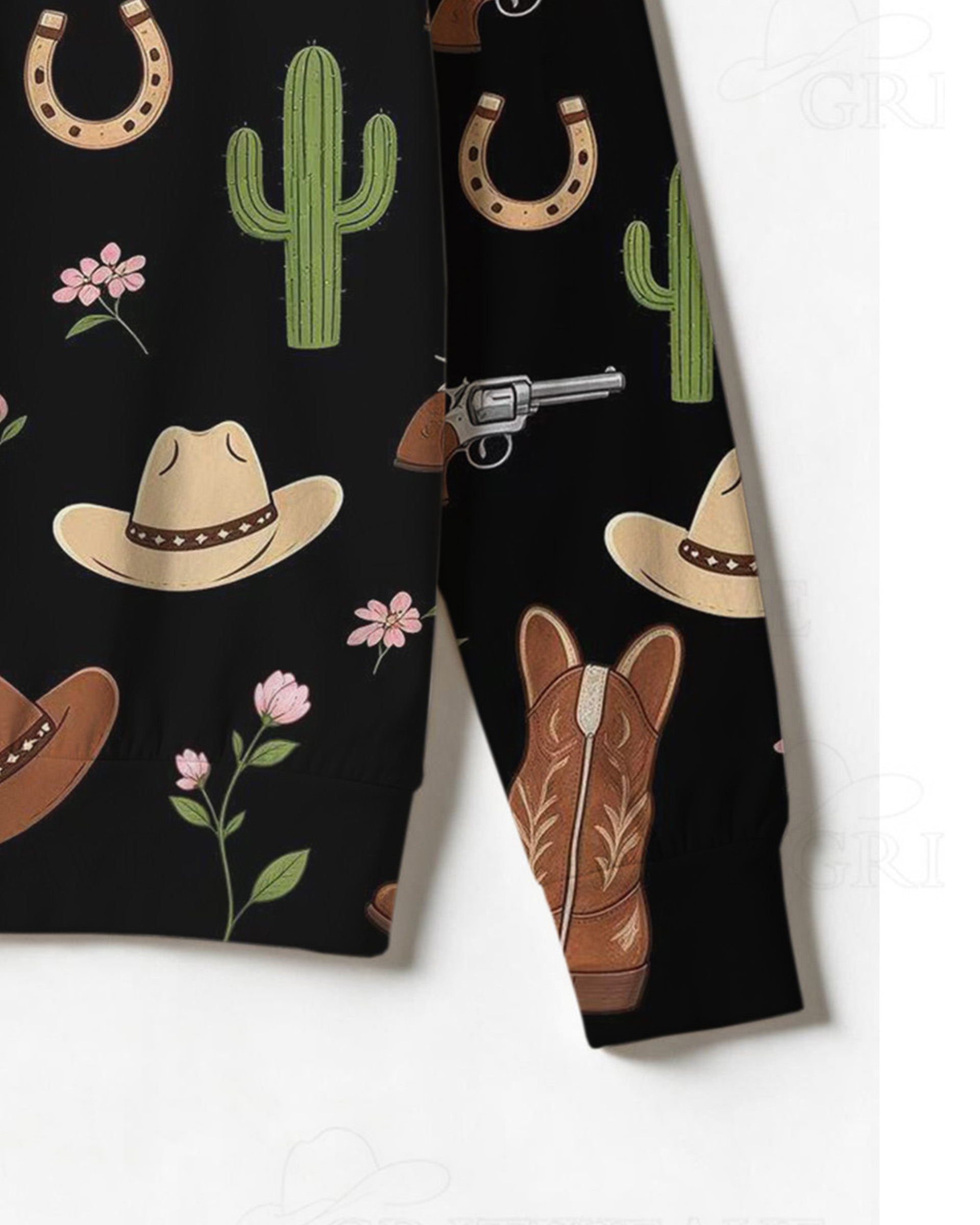 Women’s Western Cactus Cowboy Print Half Zip Sweatshirt, Horseshoe Cowgirl Graphic Long Sleeve Top