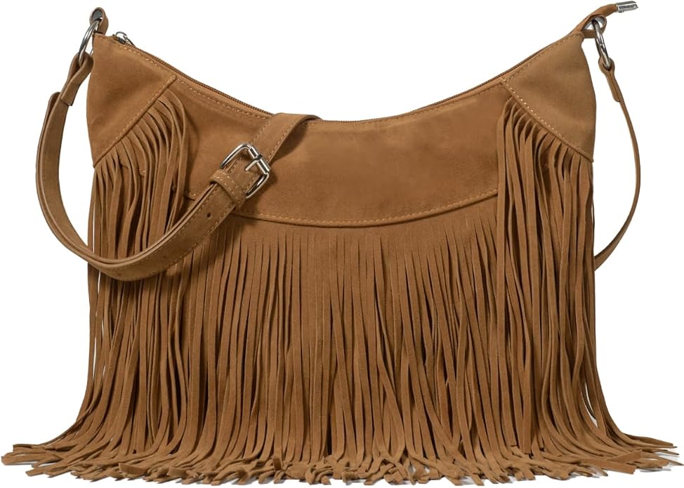 Western Fringe Faux Suede Hobo Bag
