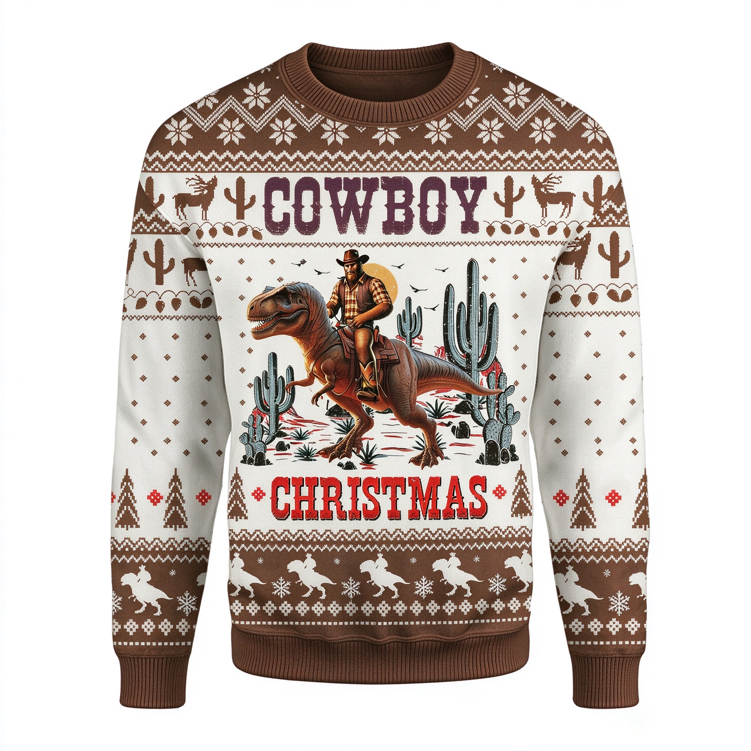 Cowboy Riding T-Rex Ugly Christmas Sweater